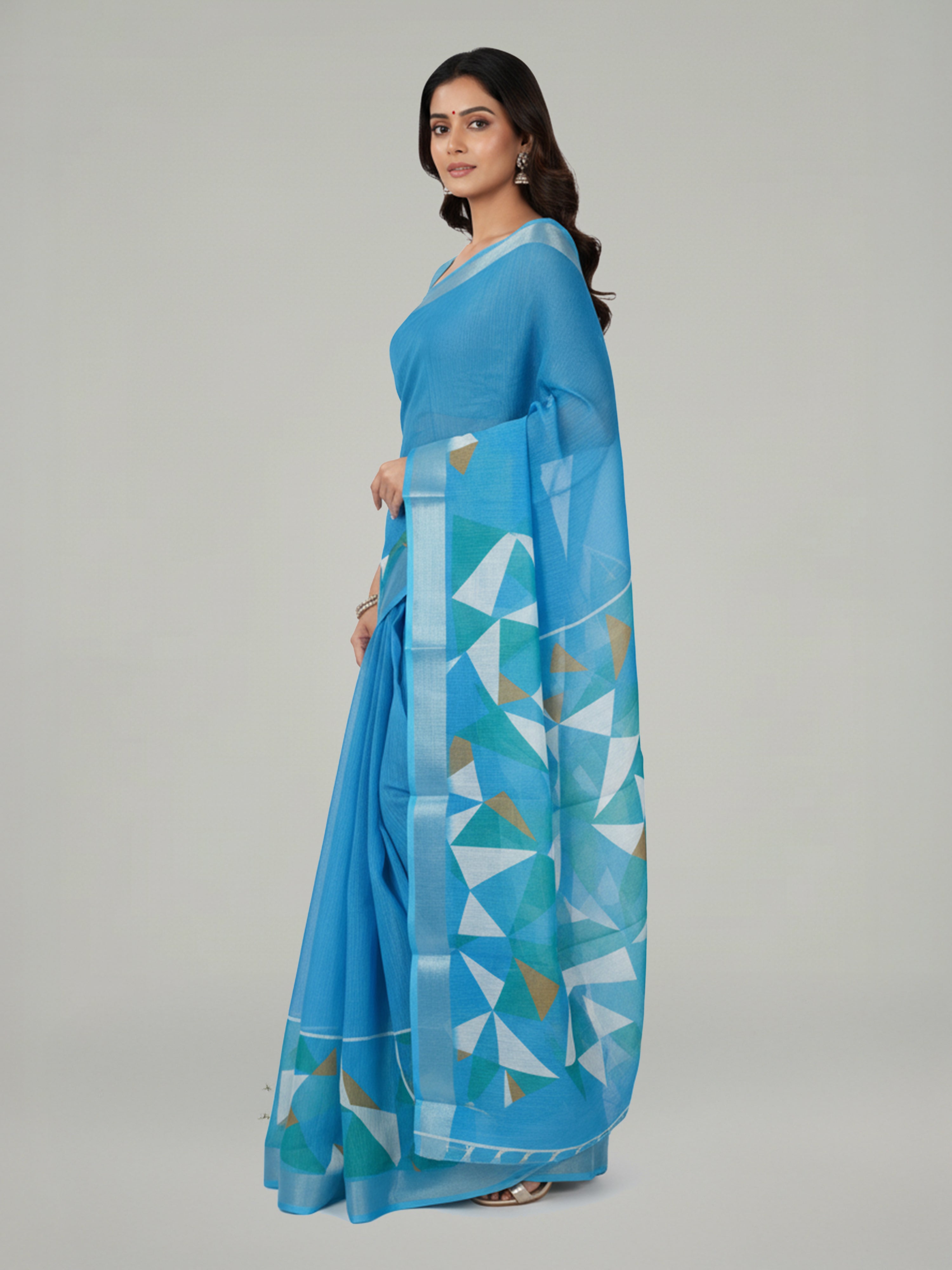 Light Blue Semi Linen Saree