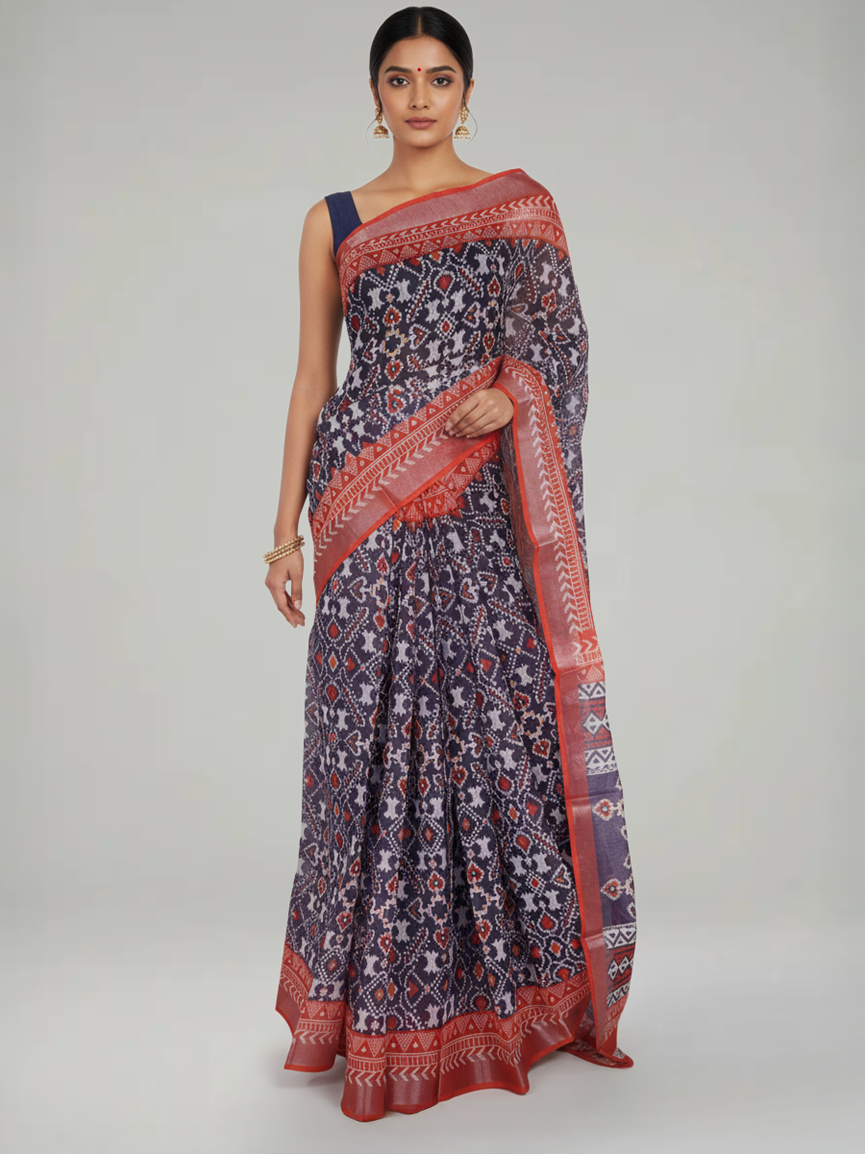 Navy Blue Semi Linen Saree