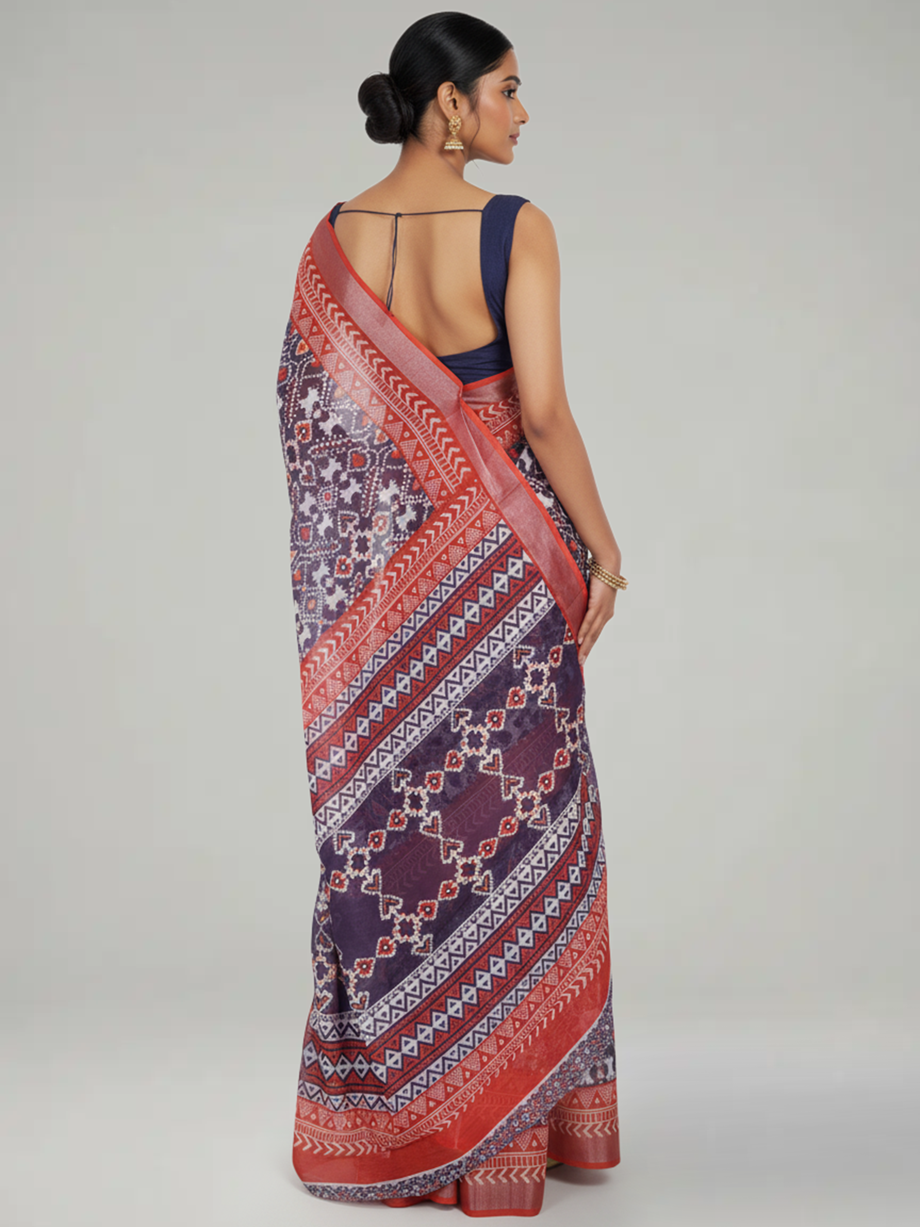 Navy Blue Semi Linen Saree