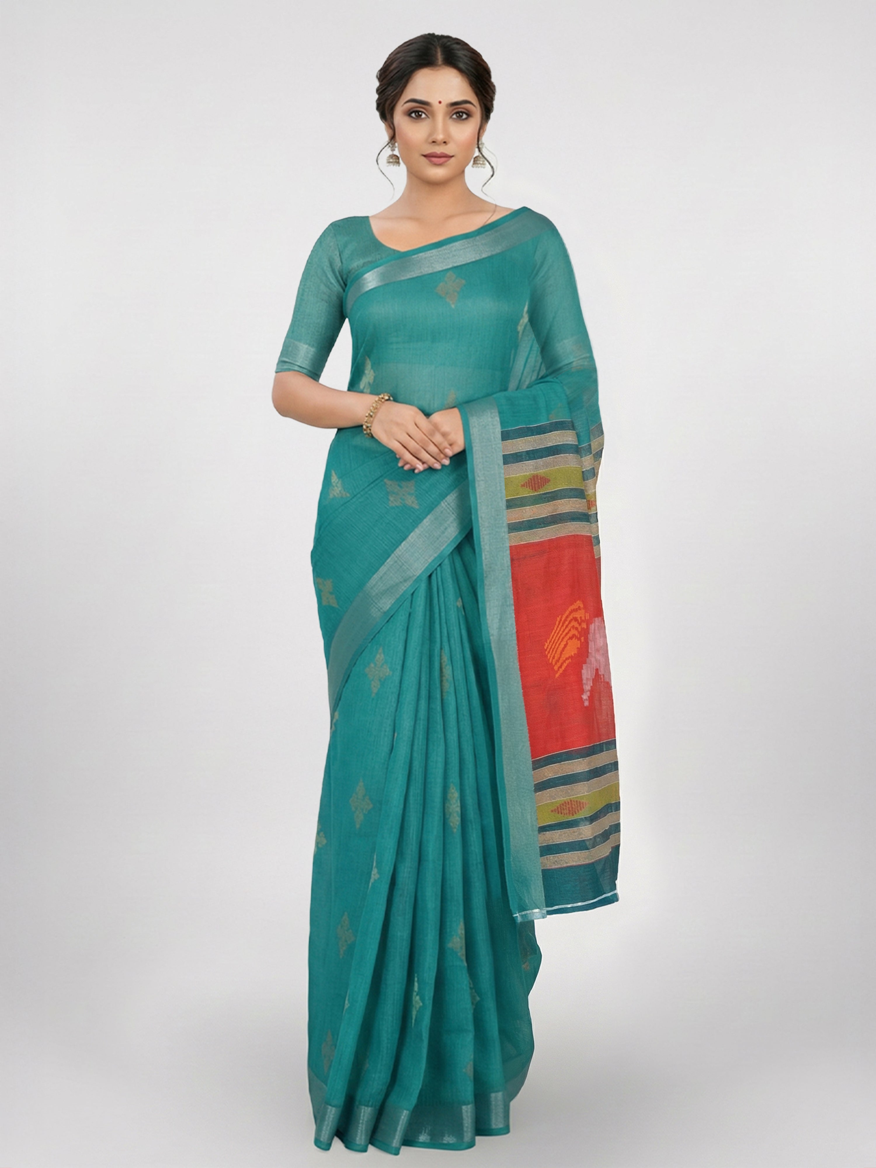 Royal Blue Semi Linen Saree