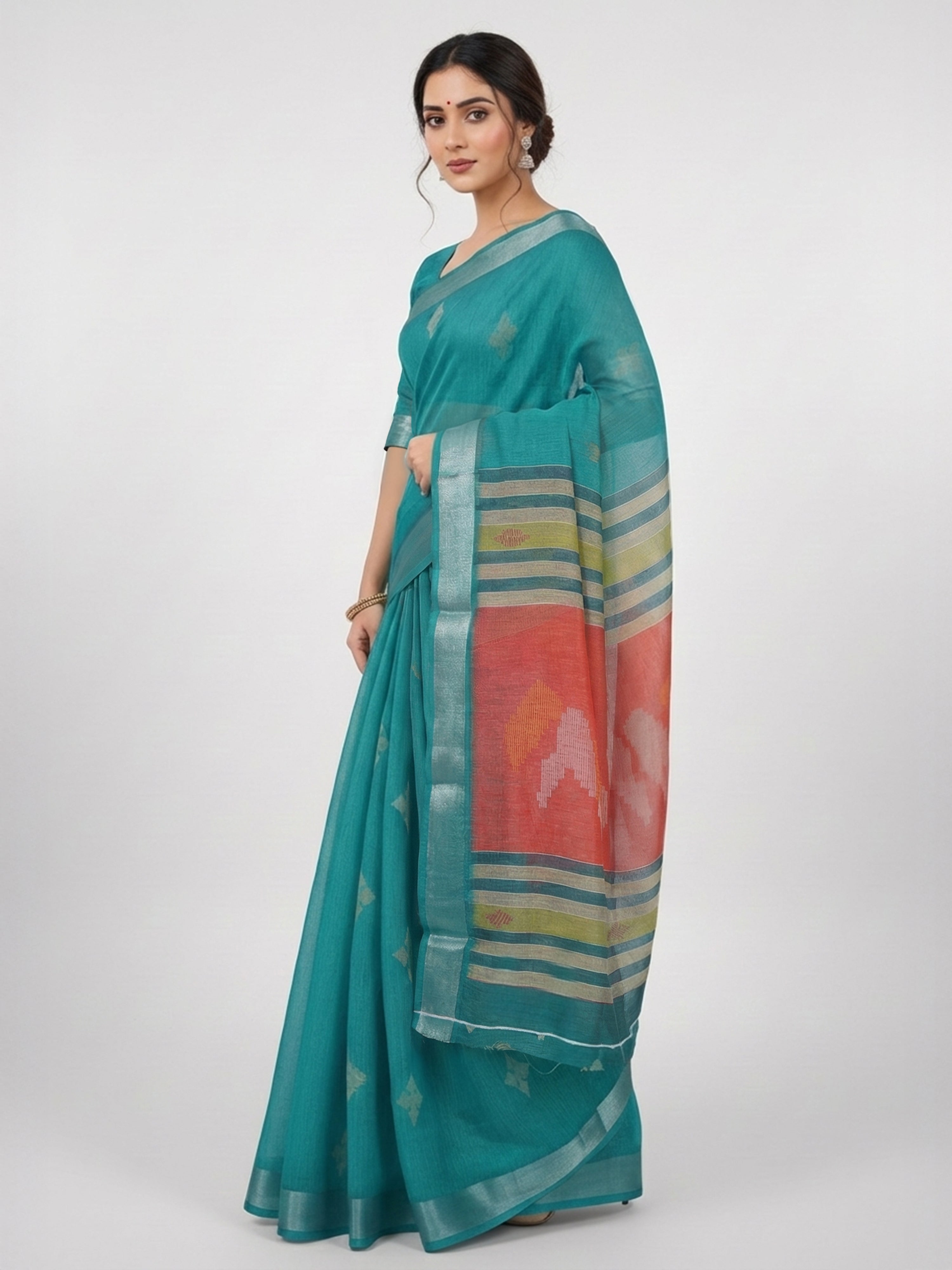 Royal Blue Semi Linen Saree