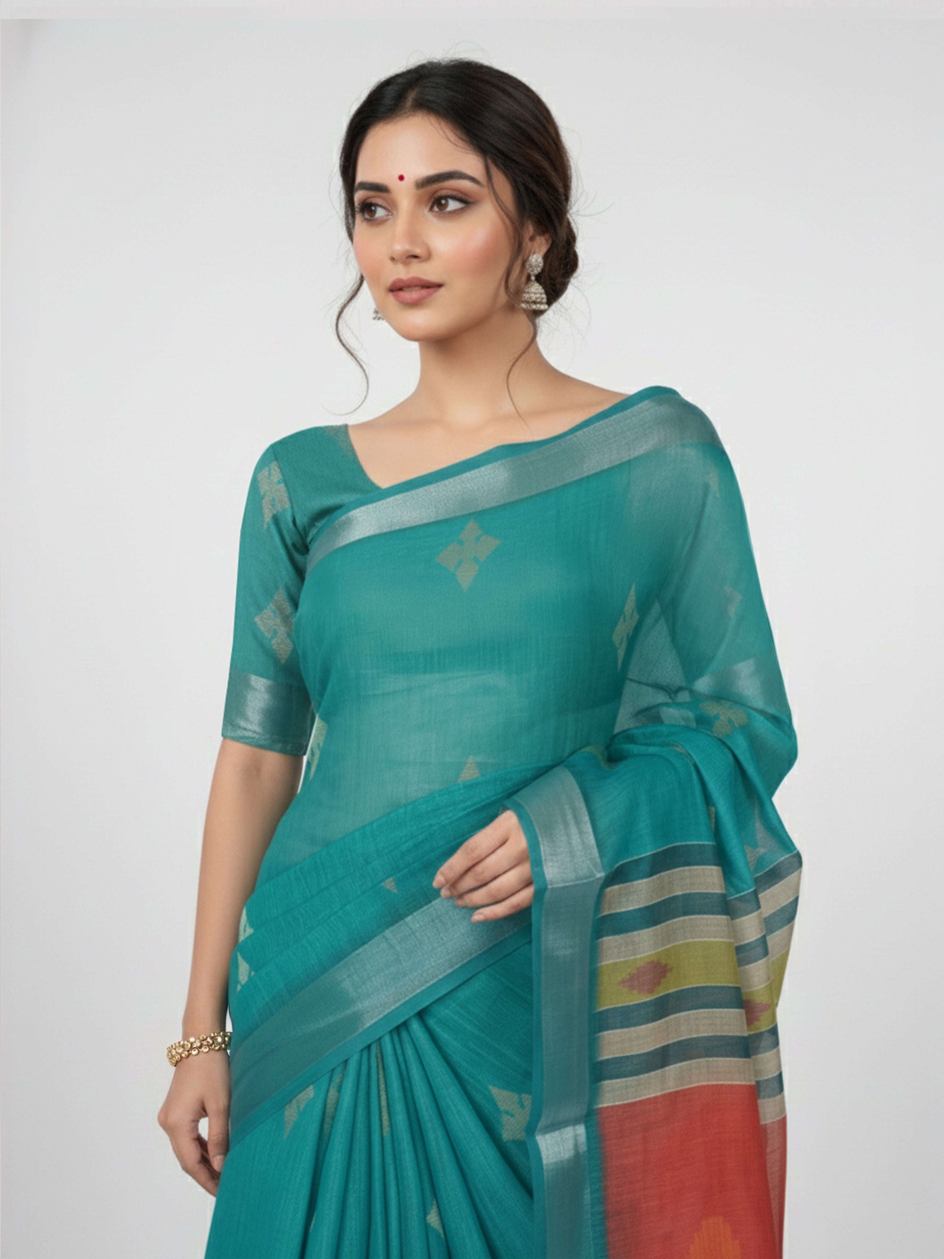 Royal Blue Semi Linen Saree