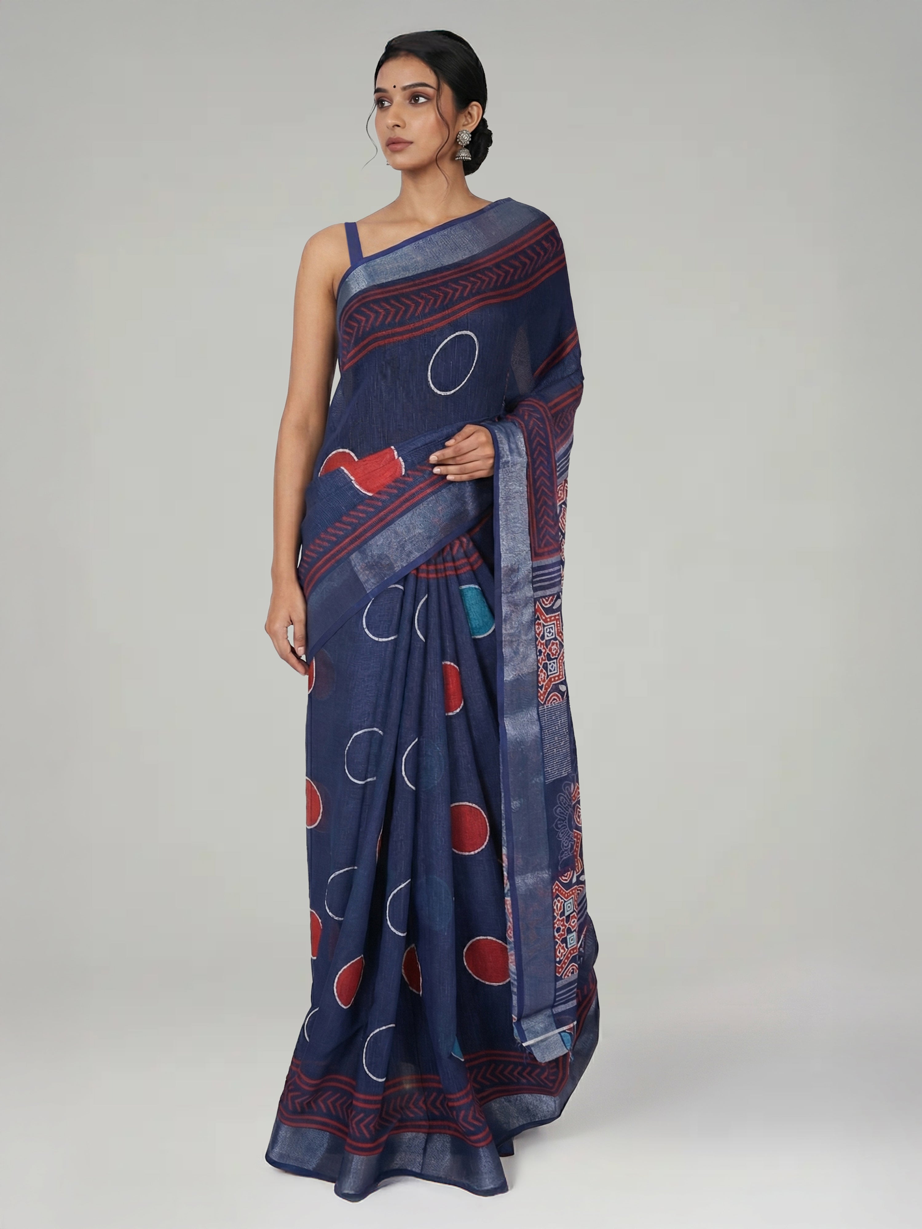 Indigo Blue Semi Linen Saree