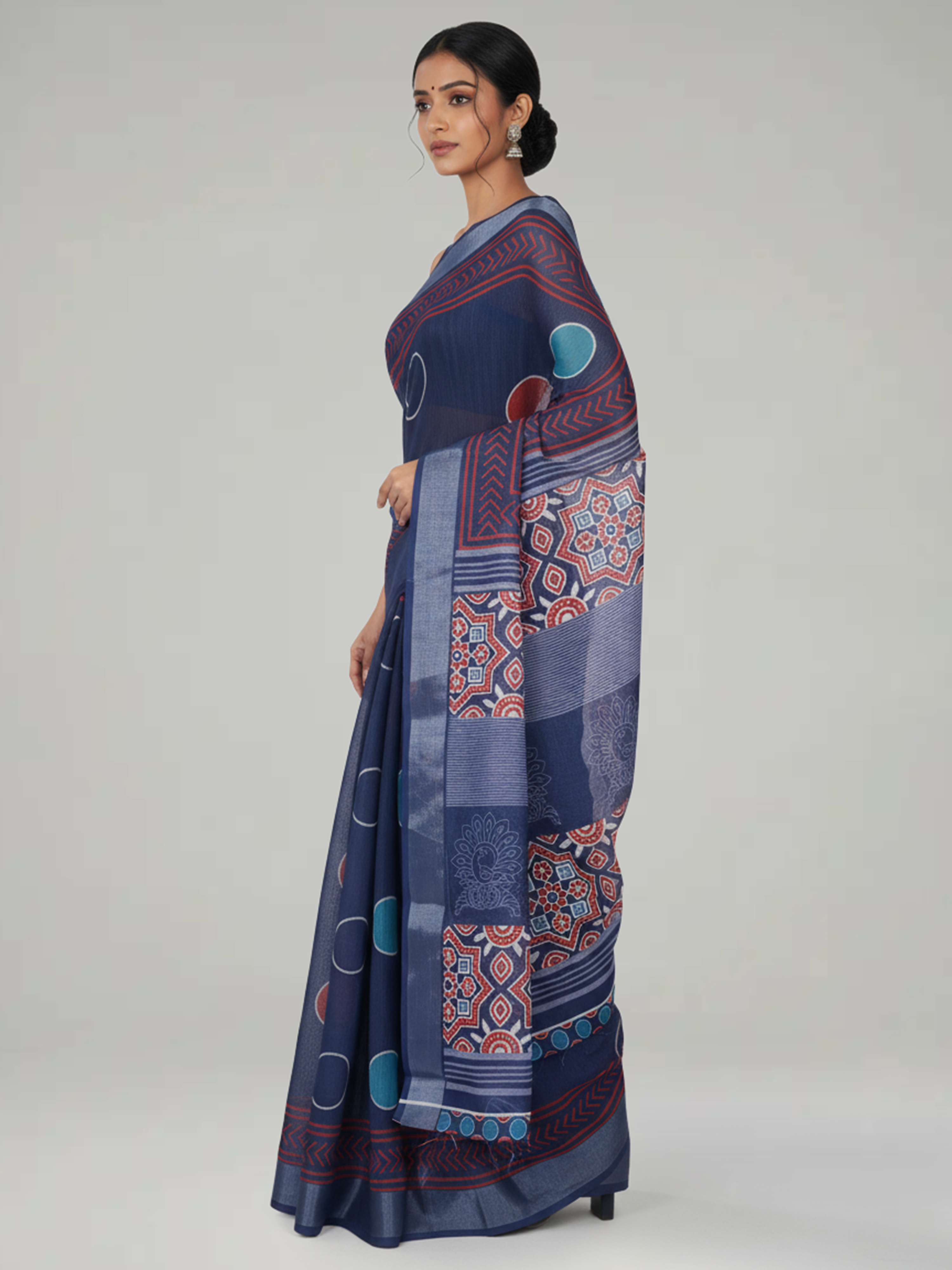 Indigo Blue Semi Linen Saree