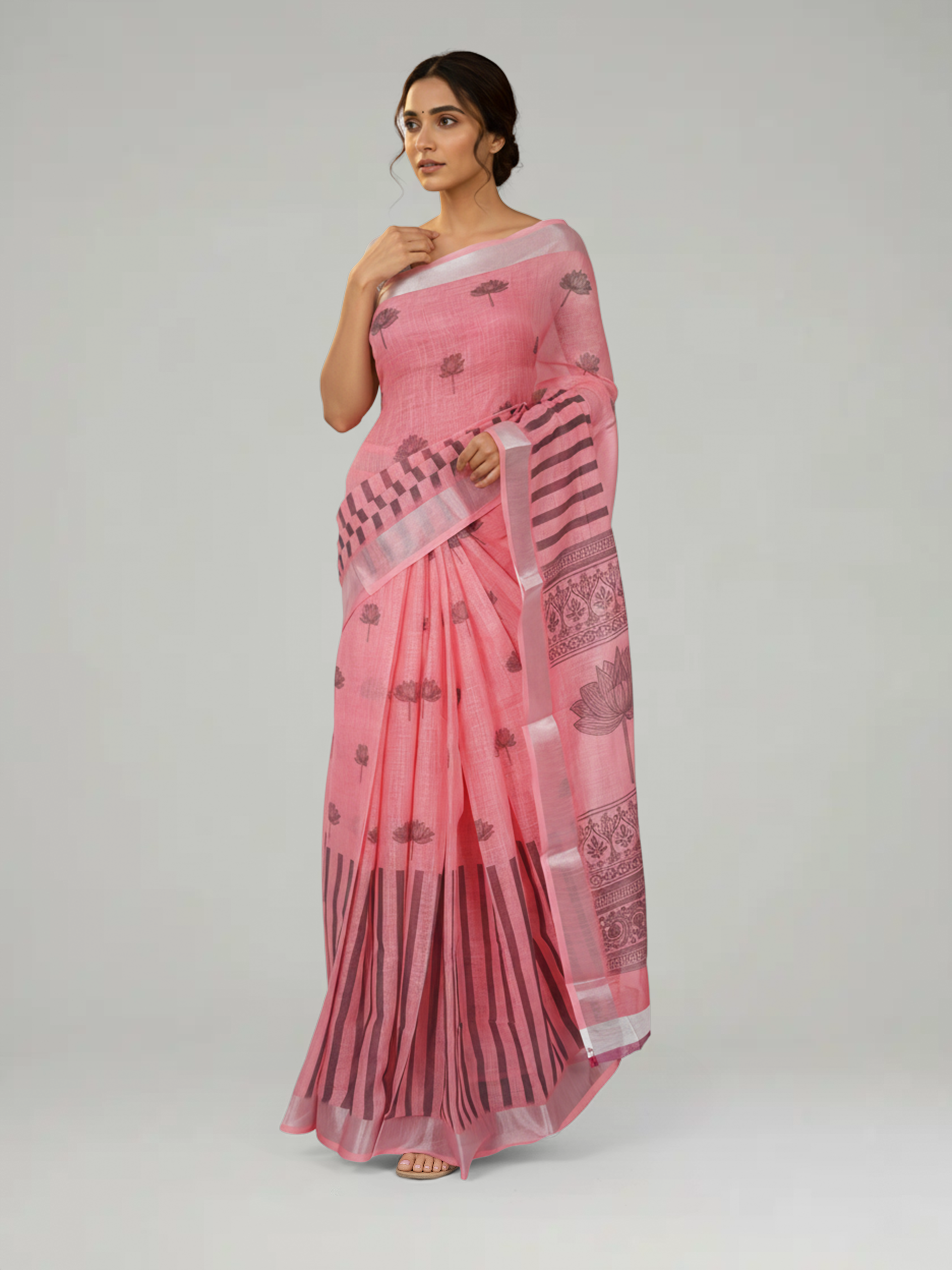 Flamingo Pink Semi Linen Saree