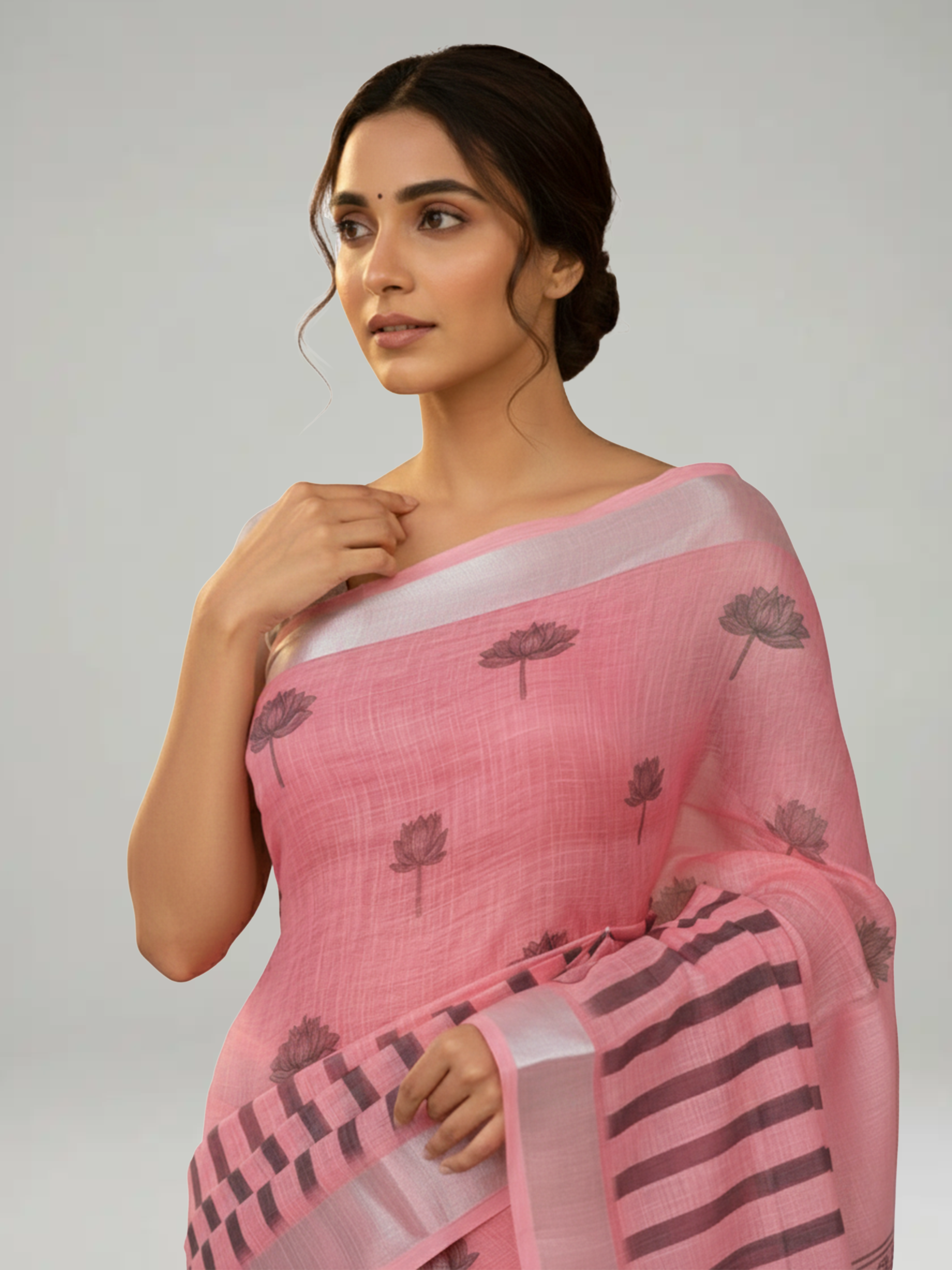 Flamingo Pink Semi Linen Saree