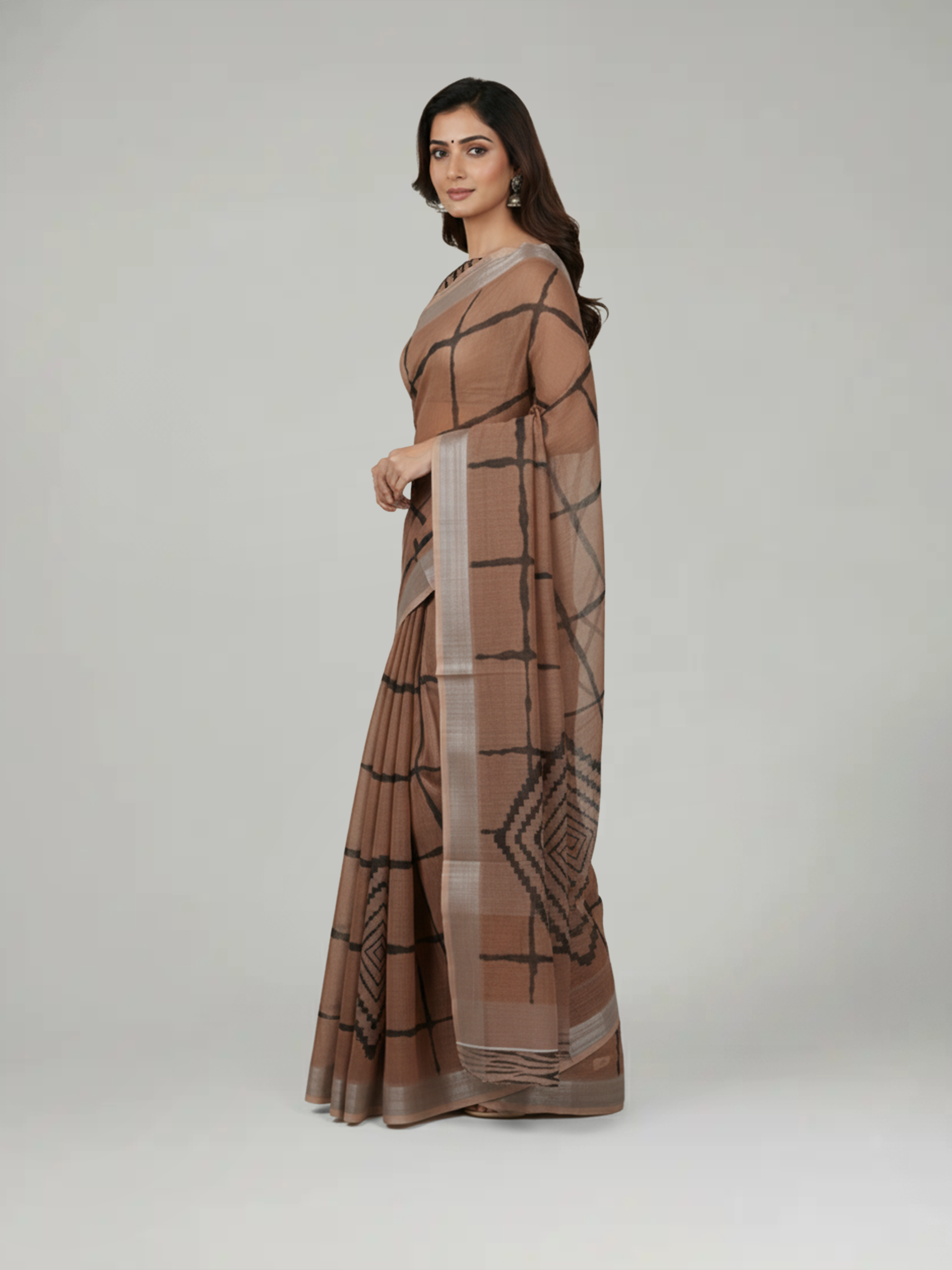 Ash Brown Semi Linen Saree