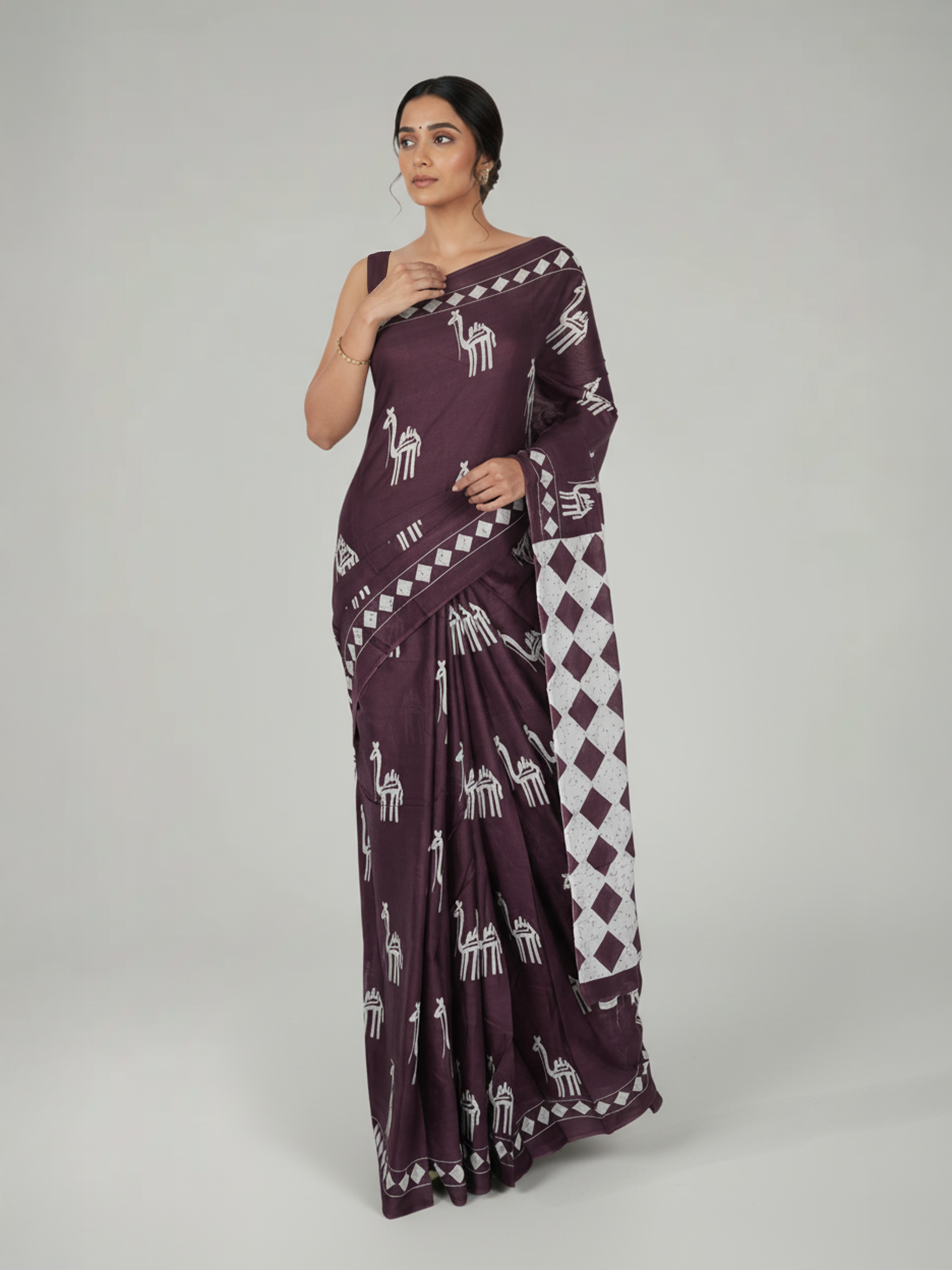 Light Wine  Soft Cotton Saree With Printed Design