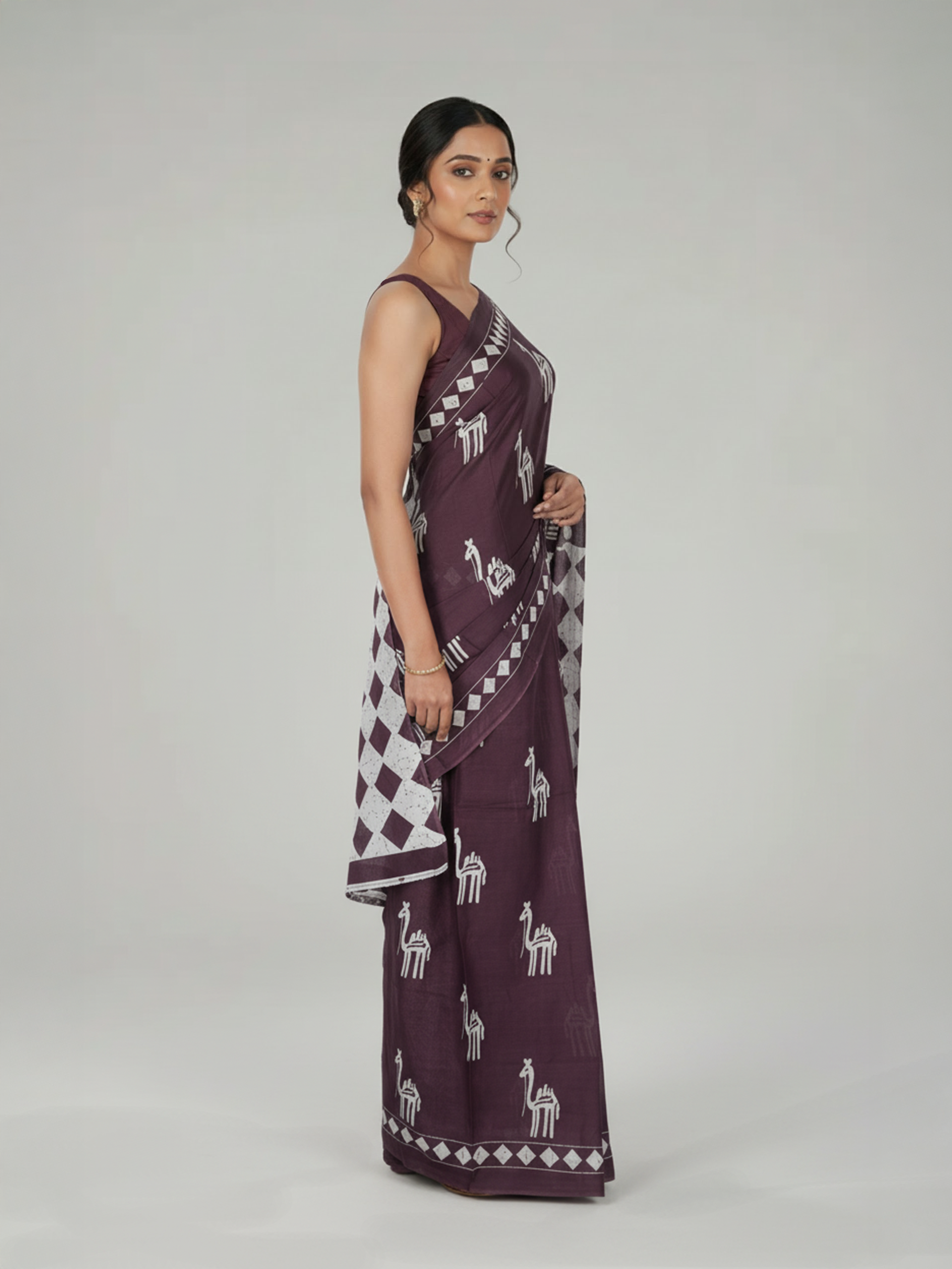 Light Wine  Soft Cotton Saree With Printed Design