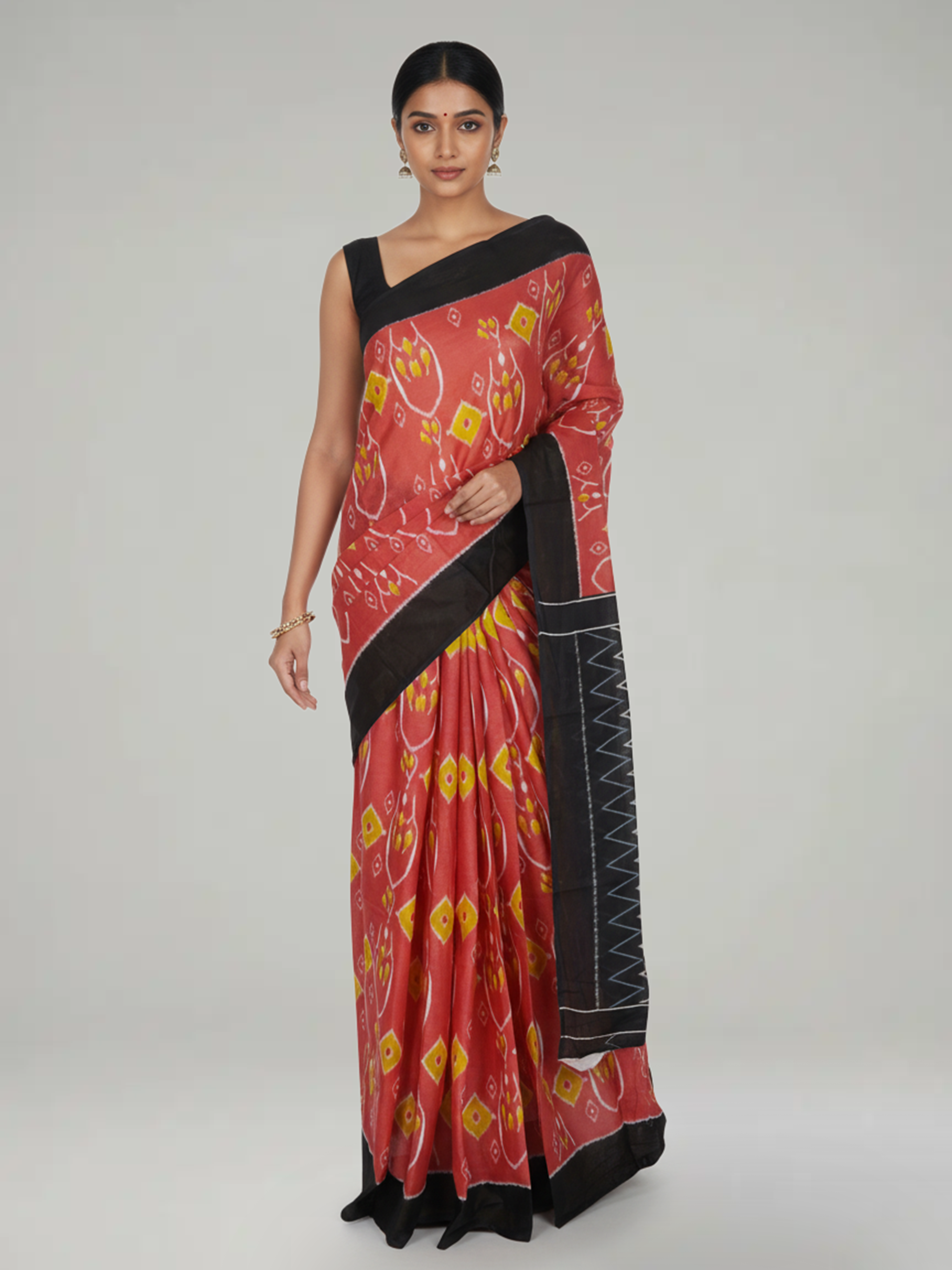 Peach Color Soft Cotton saree With Ikat Pattern