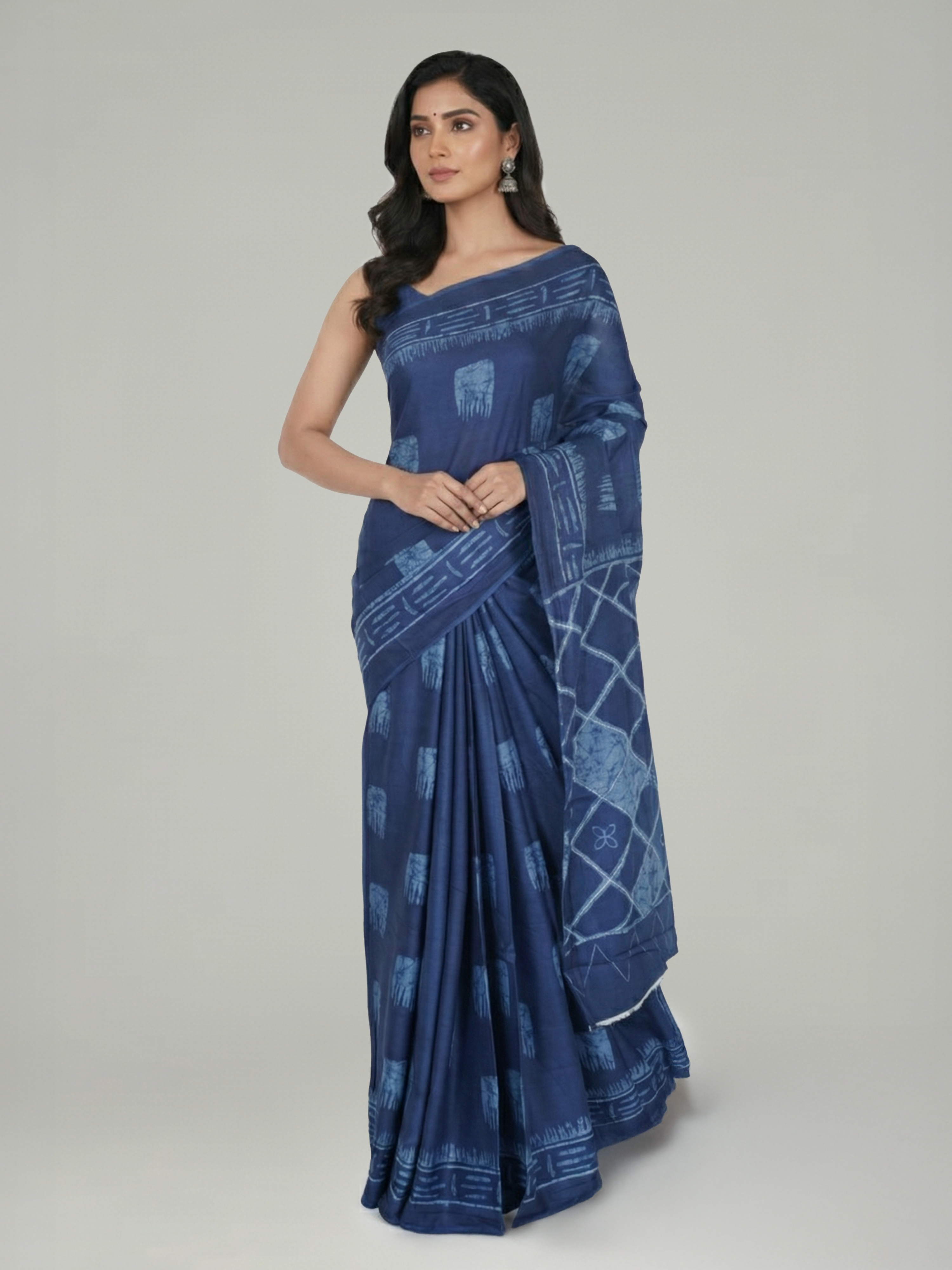 Steel Blue Color Soft Cotton Saree With Printed Design