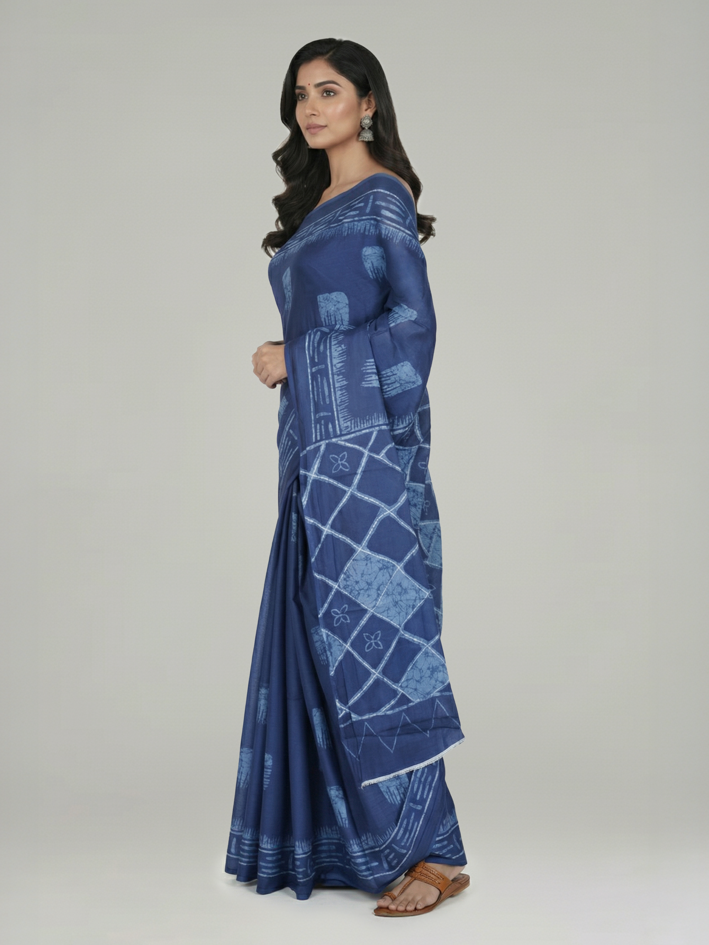 Steel Blue Color Soft Cotton Saree With Printed Design