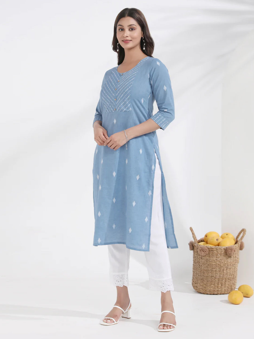 Dobby Weave Cotton Lightweight Blue Kurta