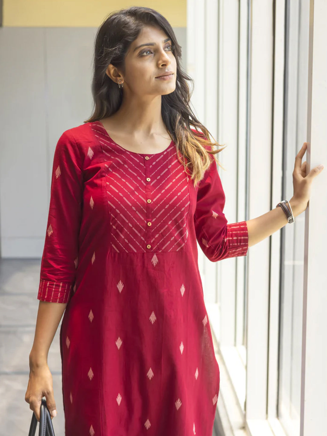 Dobby Weave Cotton Maroon Kurta