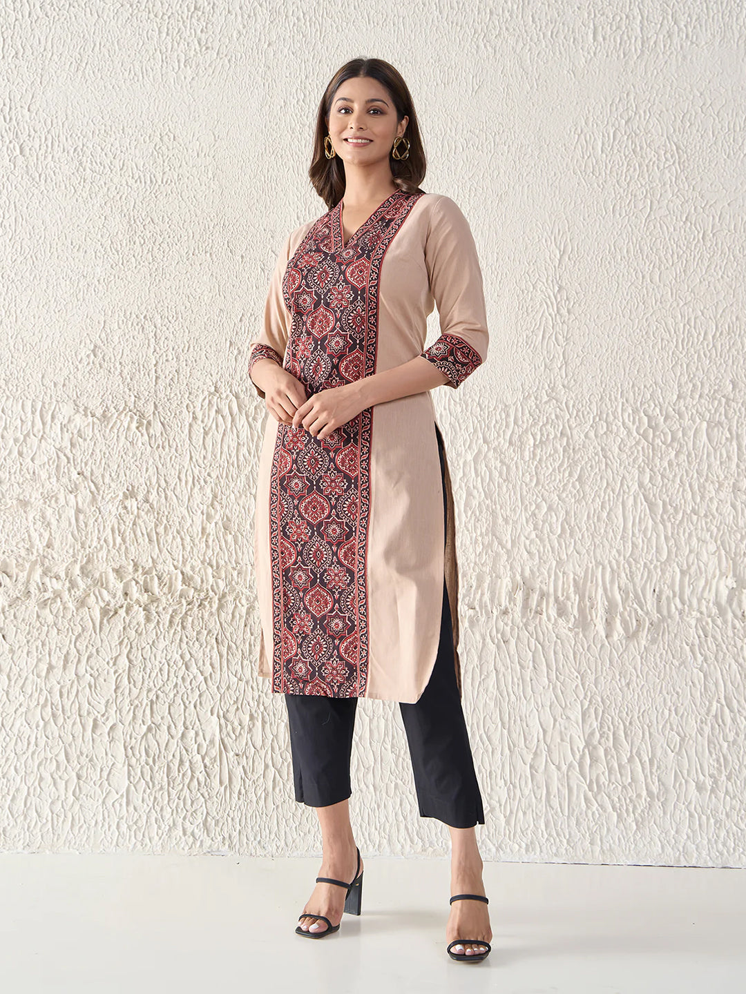 Ajrakh Printed Beige Cotton Kurta