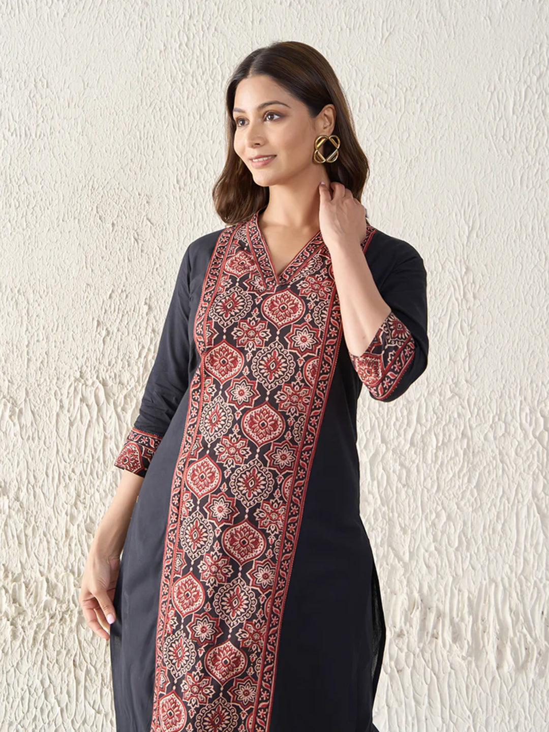 Ajrakh Printed Black Cotton Kurta
