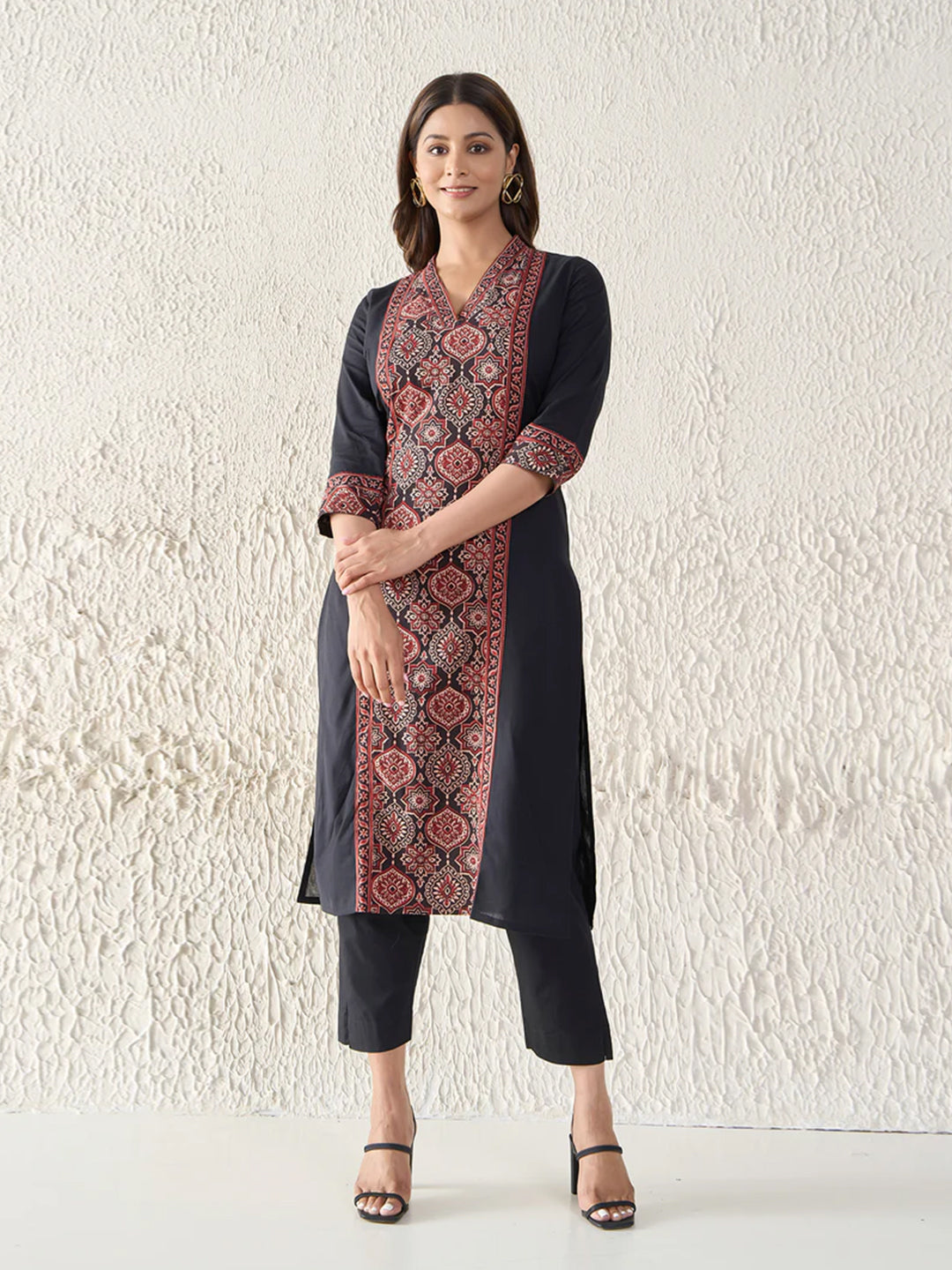 Ajrakh Printed Black Cotton Kurta