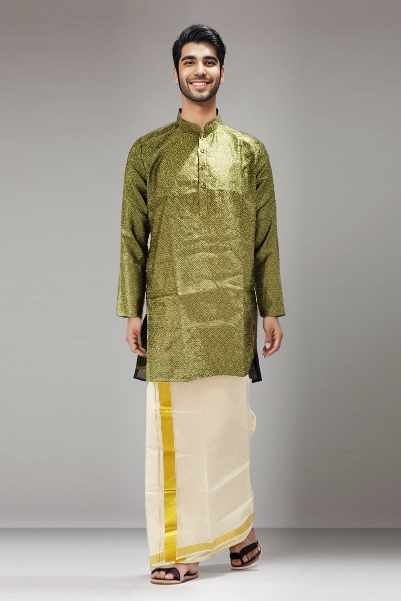 Dusty Pista Green Color Semi Silks Men’s Kurta