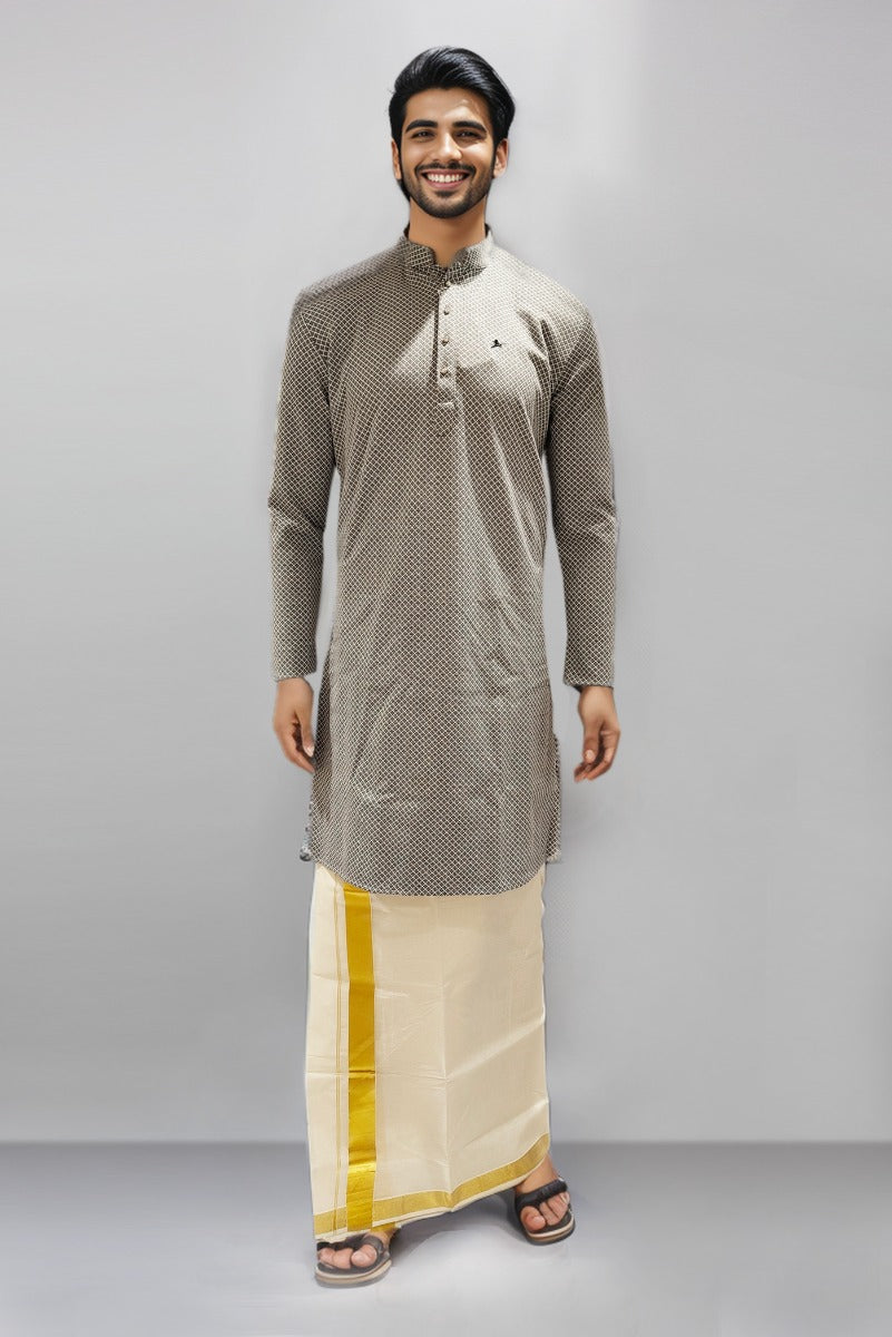 Black & White Color Semi Silks Men’s Kurta