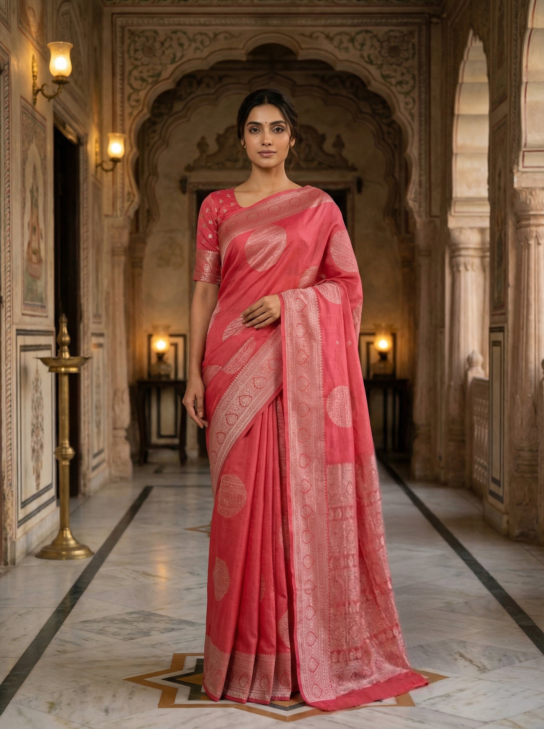 Festive Wear Zari Motif Semi Silk Saree