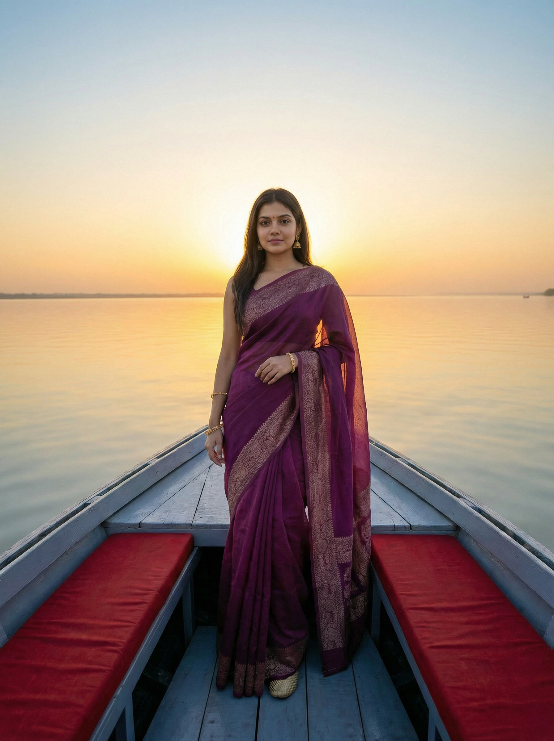 Georgette Banarasi  Wine Woven Border Saree