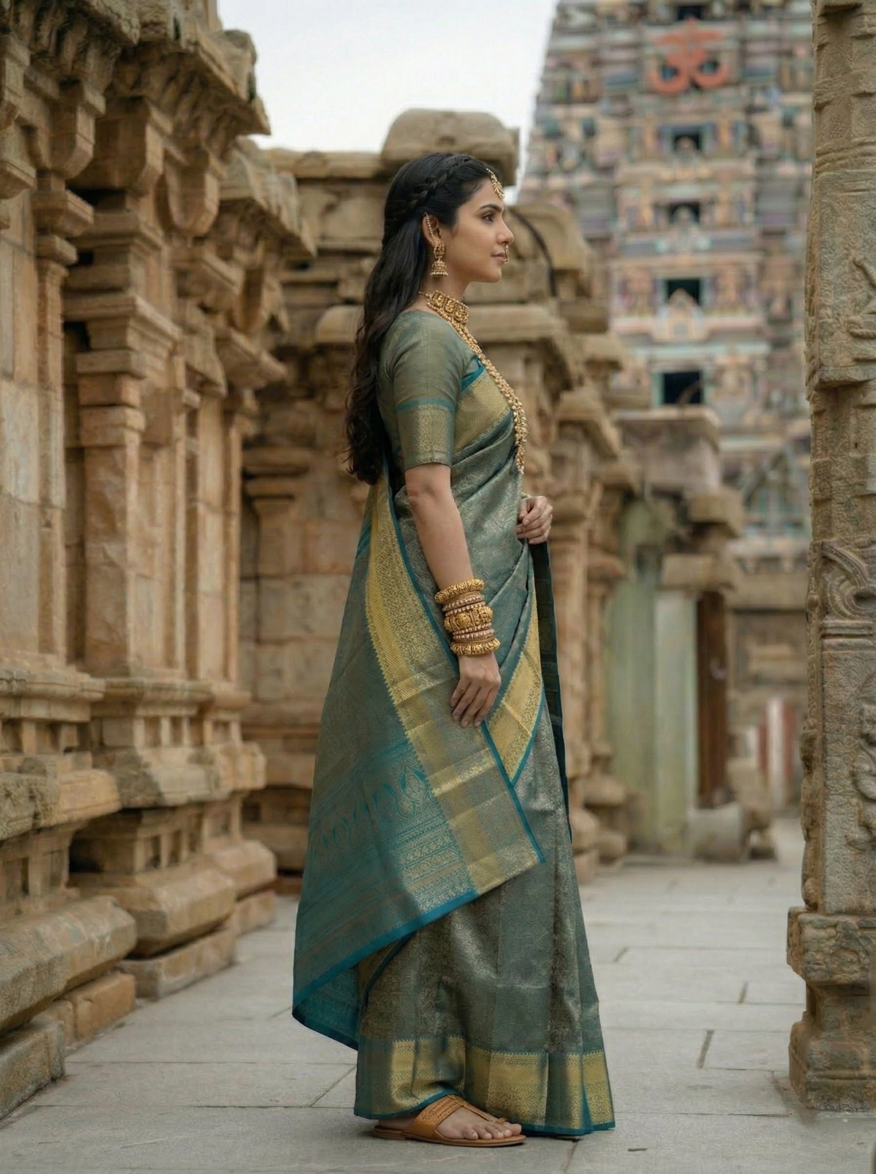 Kanjivaram Silk Blue Festive Wear Brocade Woven Sareee