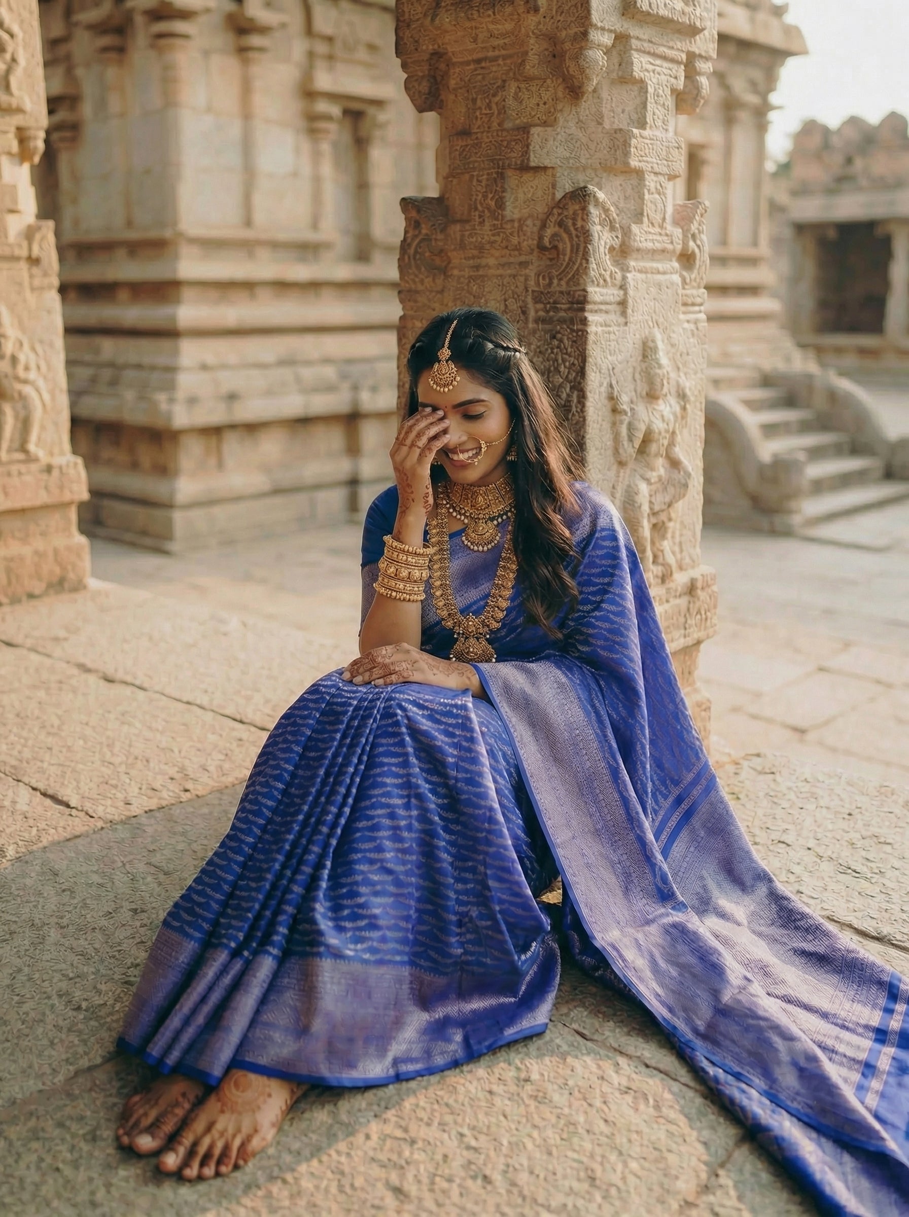 Kanjivaram Silk Royal Blue Traditional Zari Pattern Saree