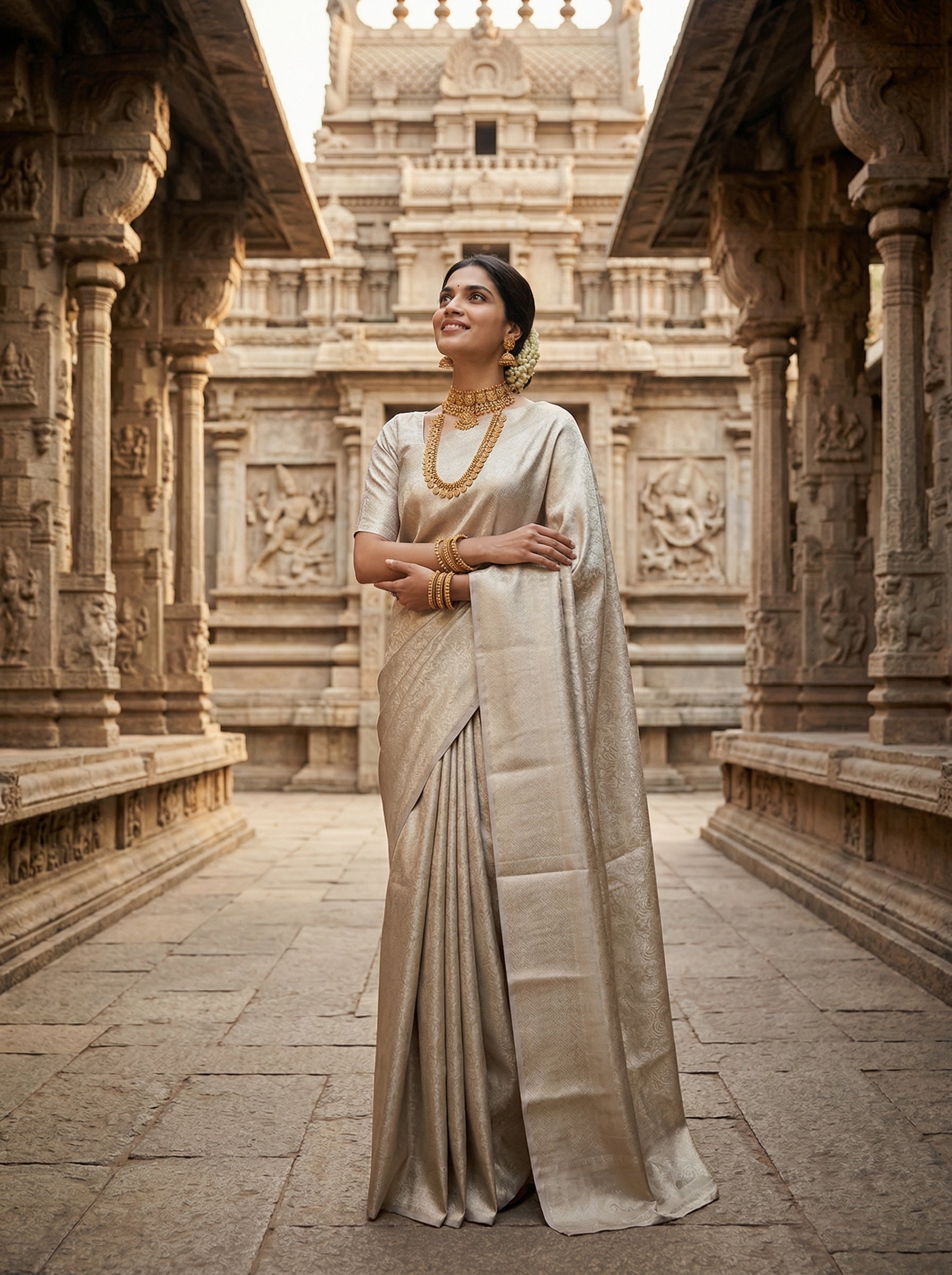 Kanjivaram Silk Grey Silver Classic Traditional Saree