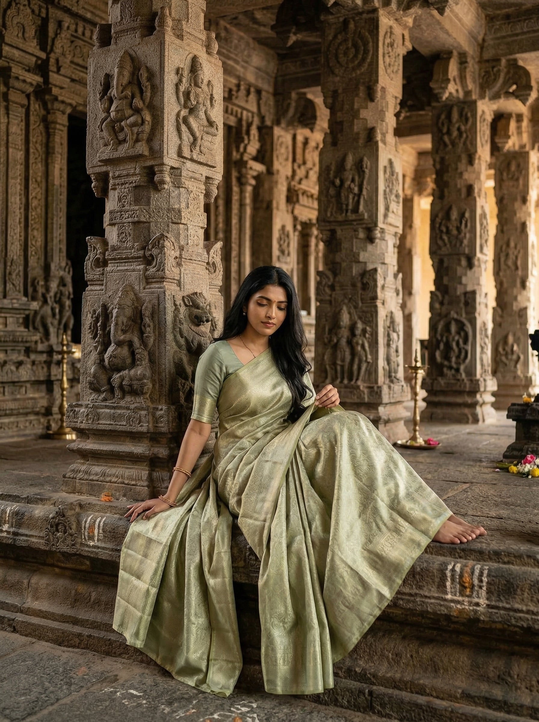 Kanjivaram Silk Organza Light Green Elegant Zari Brocade Texture Saree