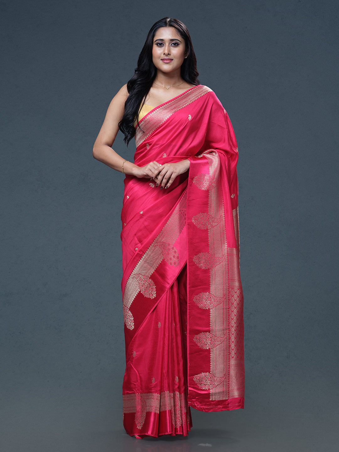 Hot Pink Banarasi Silk Saree