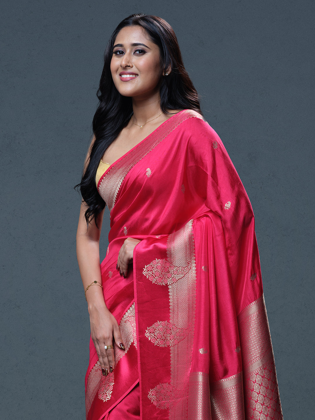 Hot Pink Banarasi Silk Saree