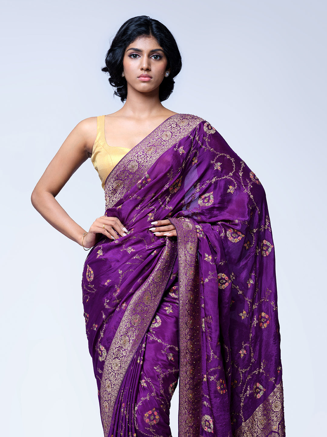 Purple Satin Banarasi Saree
