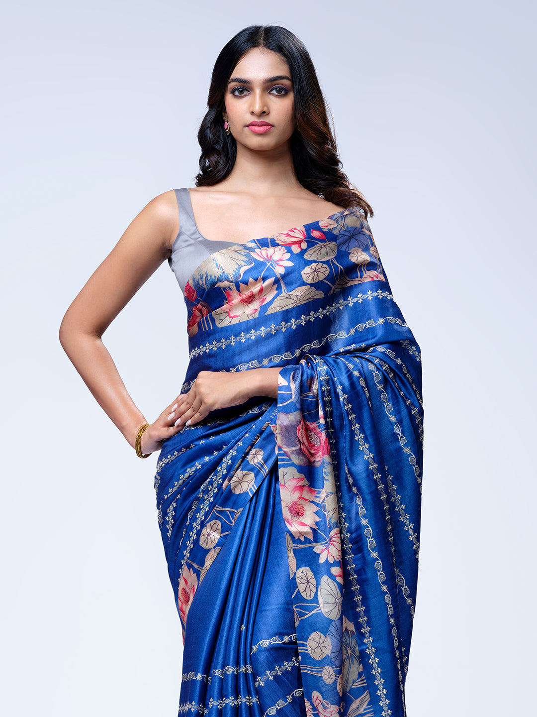 French Blue Semi Tussar Saree