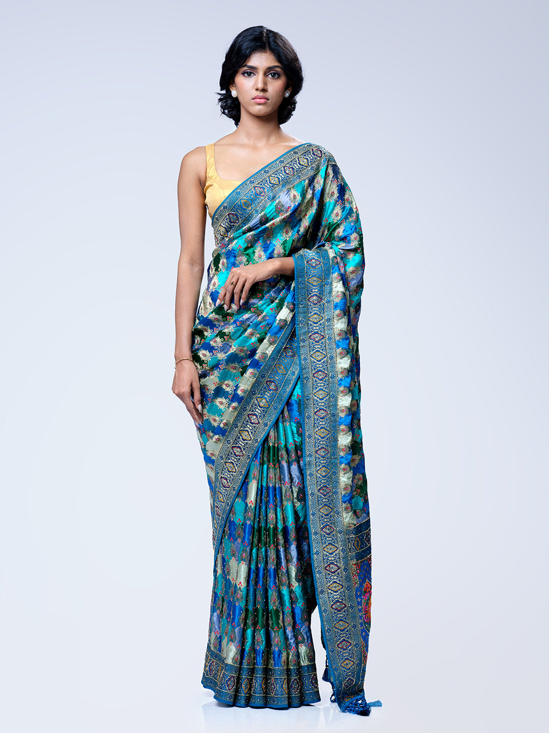 Multi Color Satin Banarasi Designer Saree