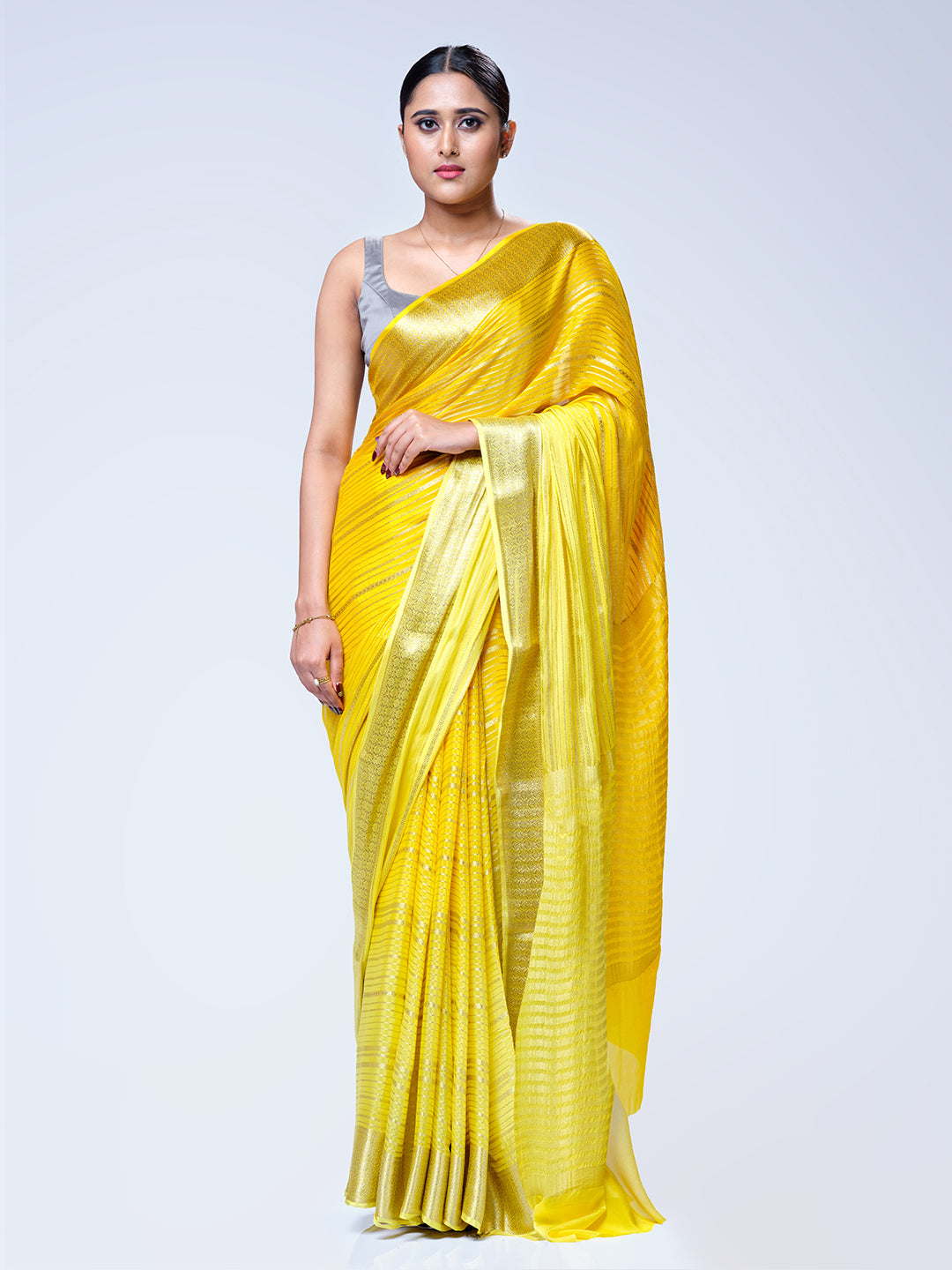Yellow Chiffon Casual Wear Saree