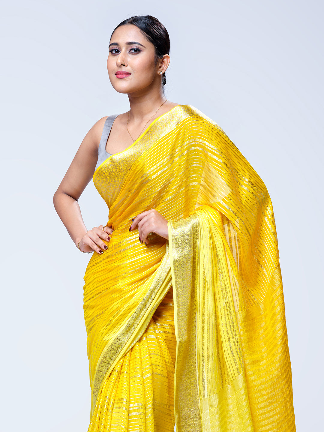 Yellow Chiffon Casual Wear Saree