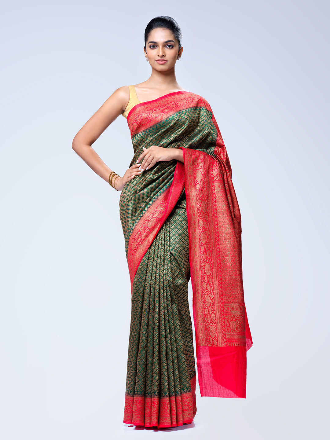 Red & Green Banarasi Saree