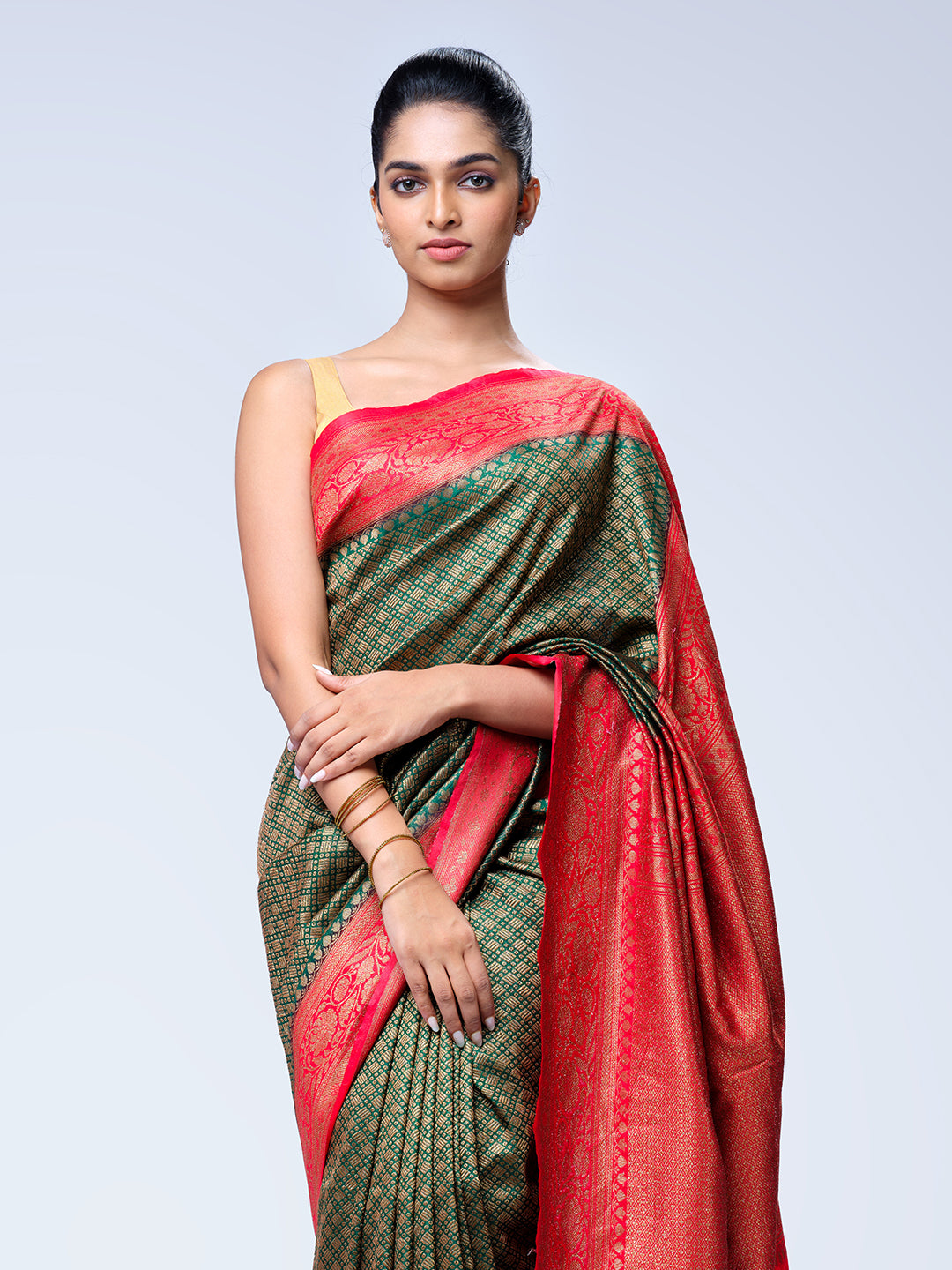 Red & Green Banarasi Saree