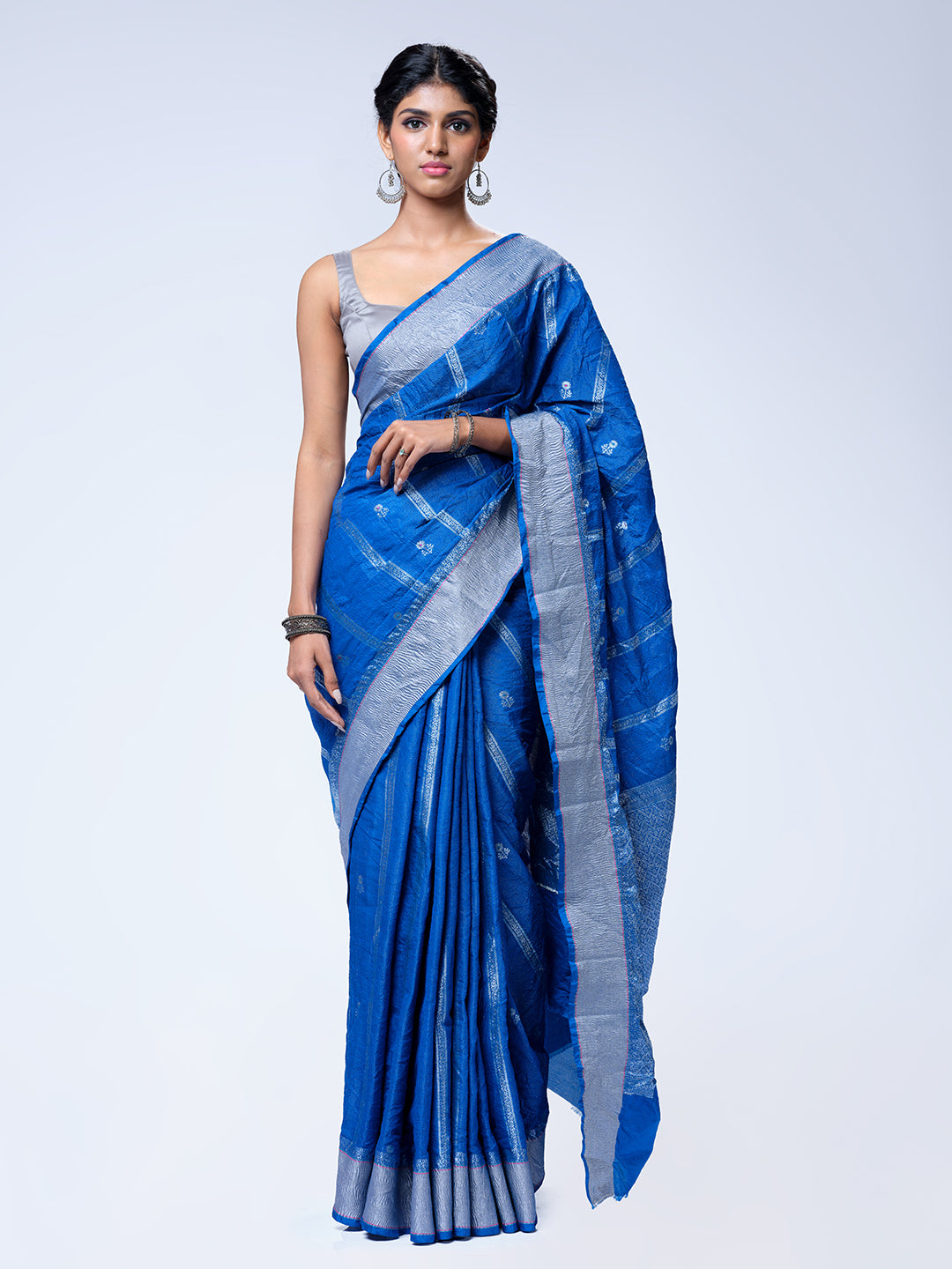 Peacock Blue Semi Crush Saree