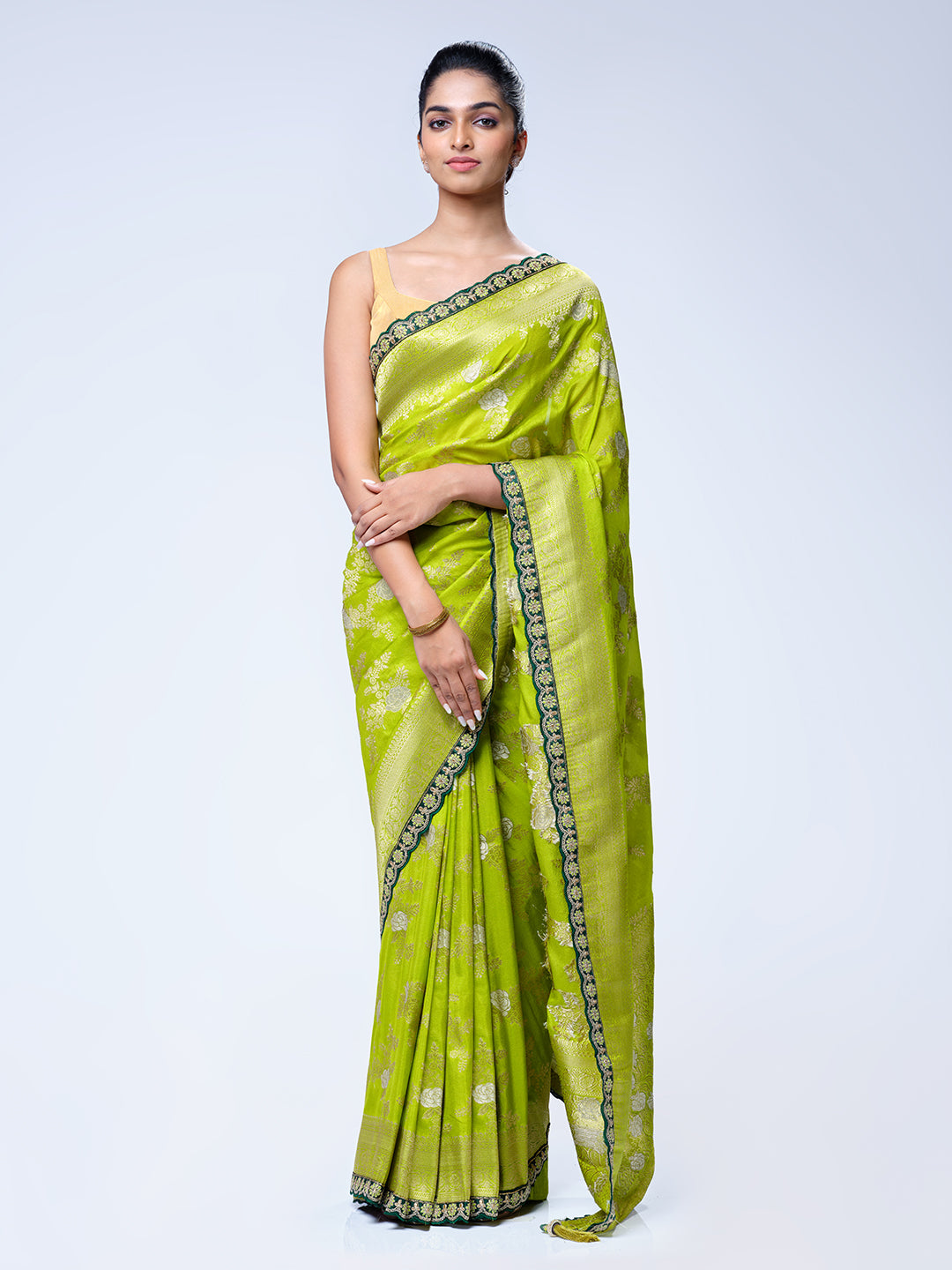Georgette Banarasi Parrot Green Saree
