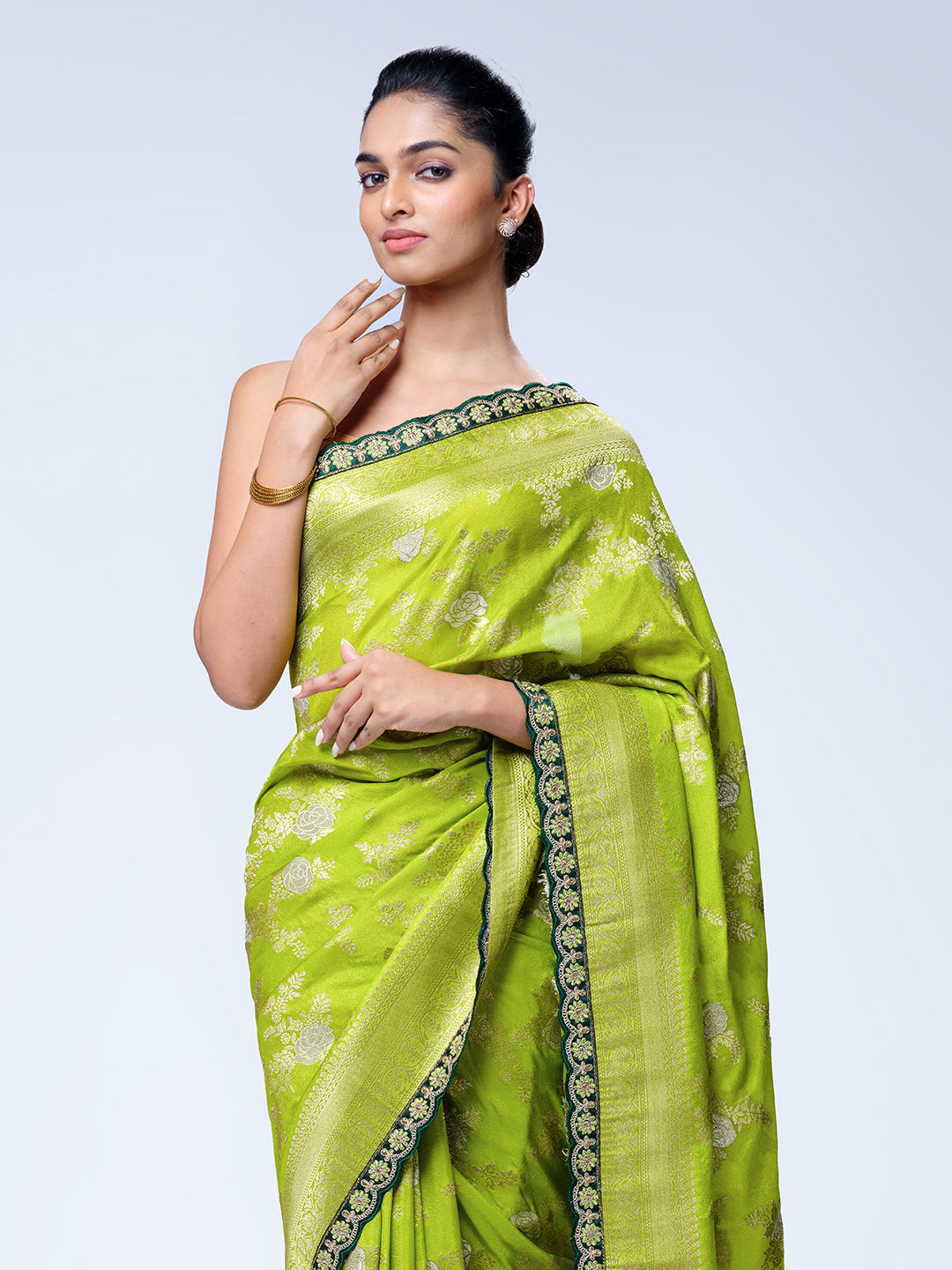 Georgette Banarasi Parrot Green Saree