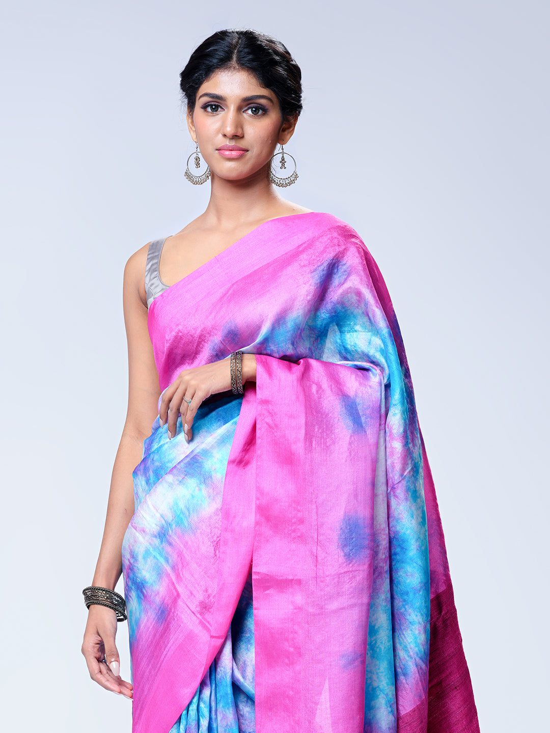 Pink Multi Color Tussar Silk Saree