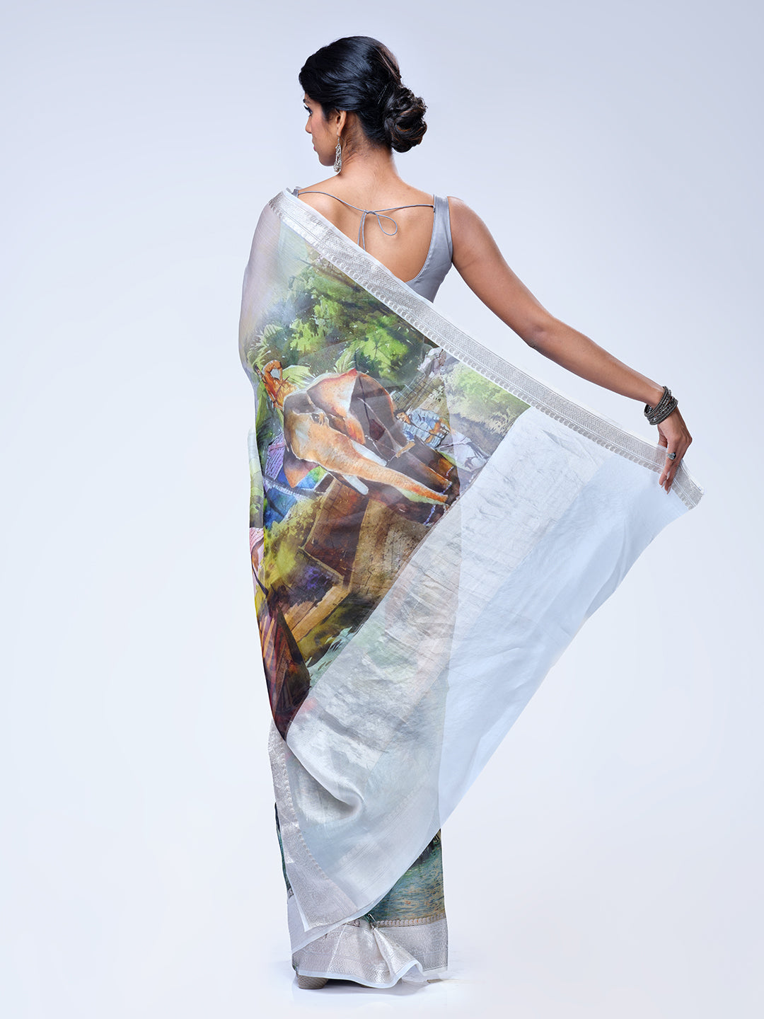 White Organza Digital Print Saree