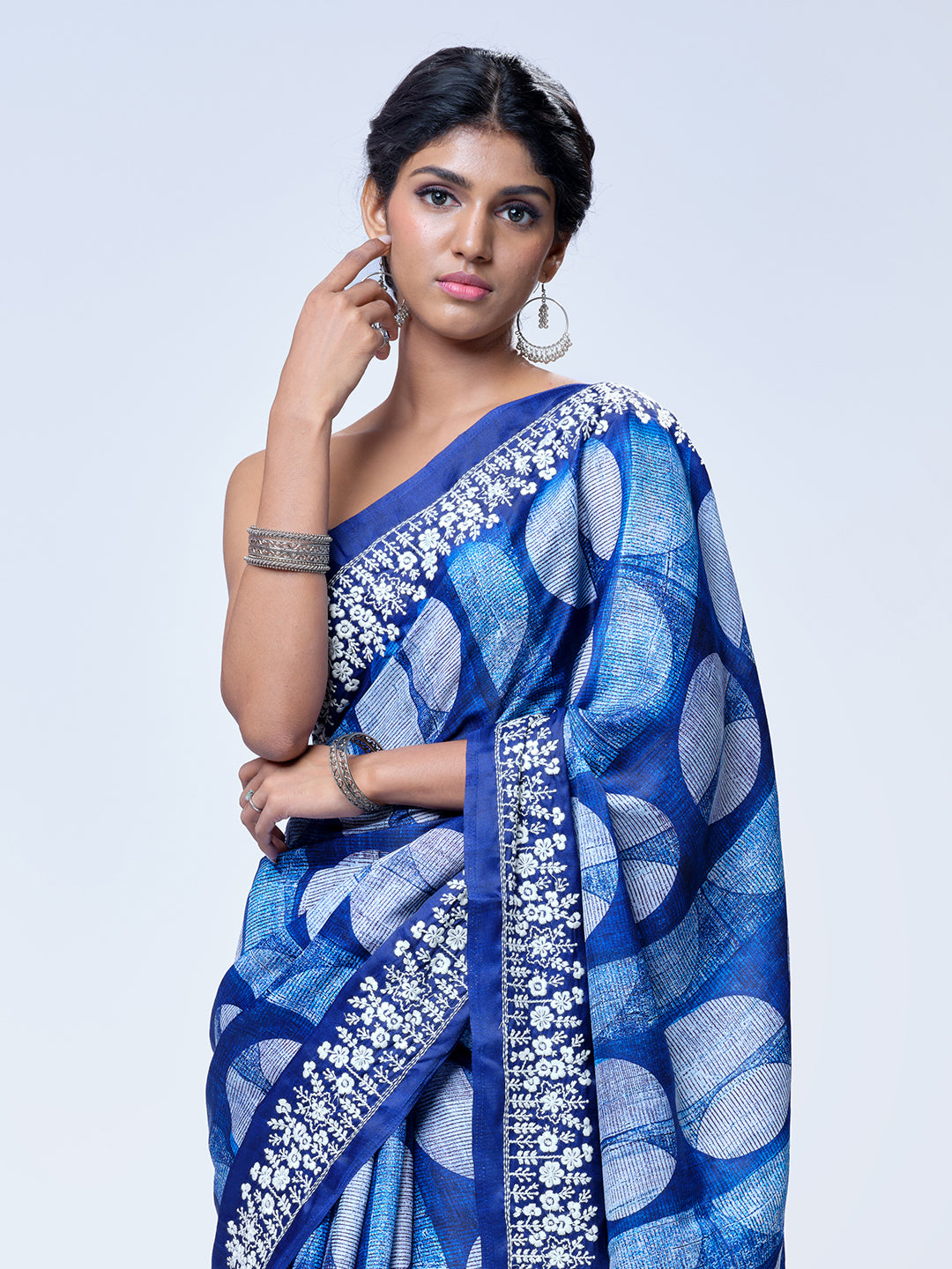 Navy Blue Semi Silk Saree