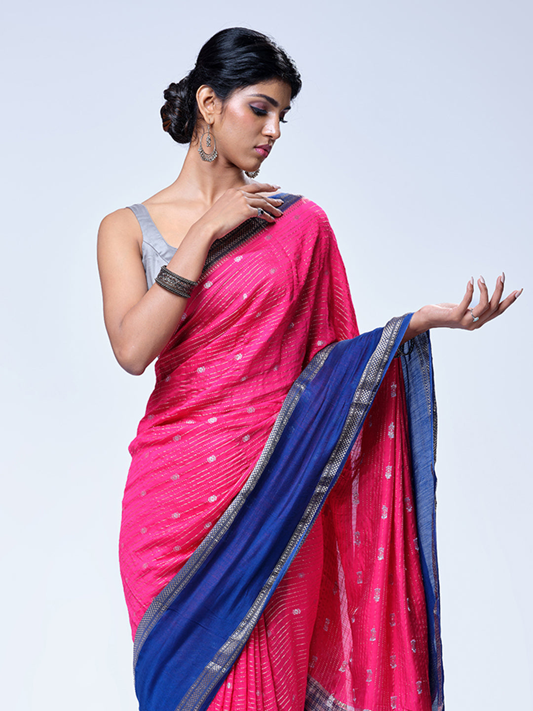 Pink & Navy Blue Banarasi Saree