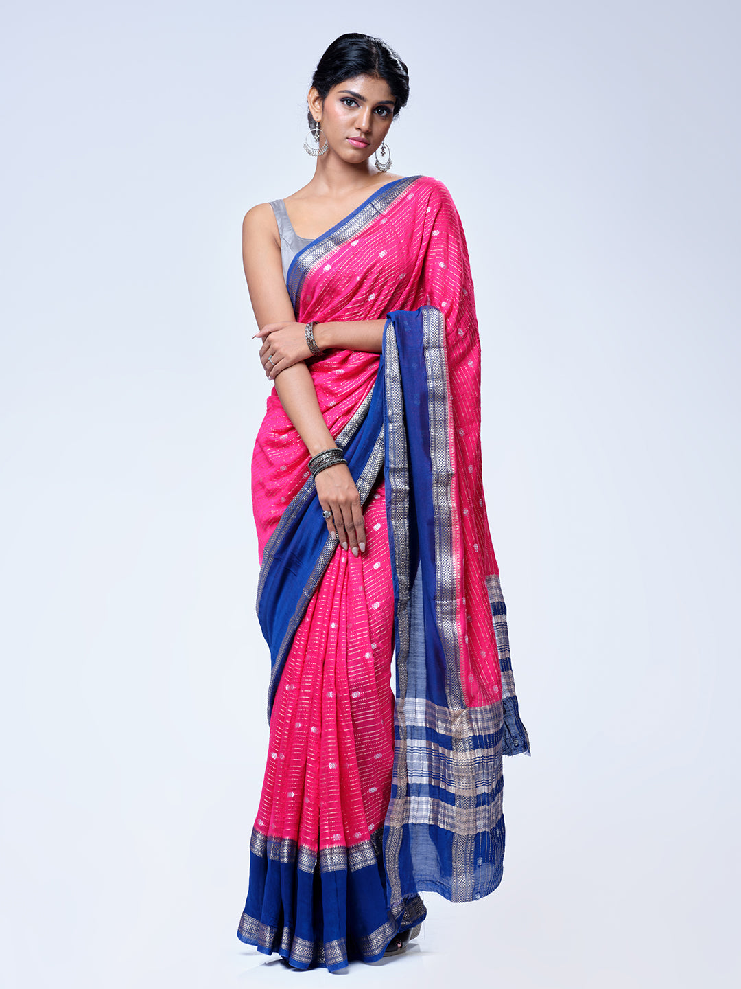 Pink & Navy Blue Banarasi Saree