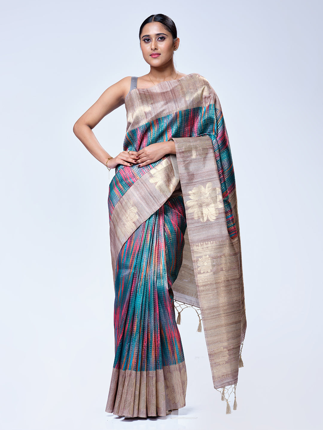 Multicolor Tussar Silk Saree