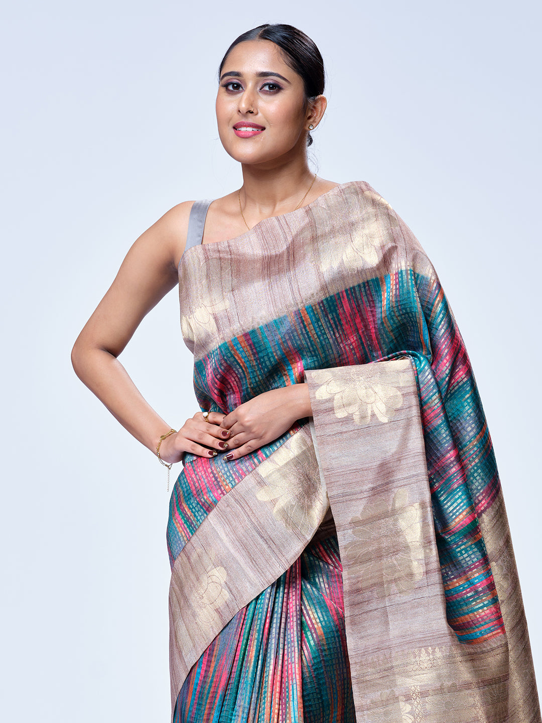Multicolor Tussar Silk Saree