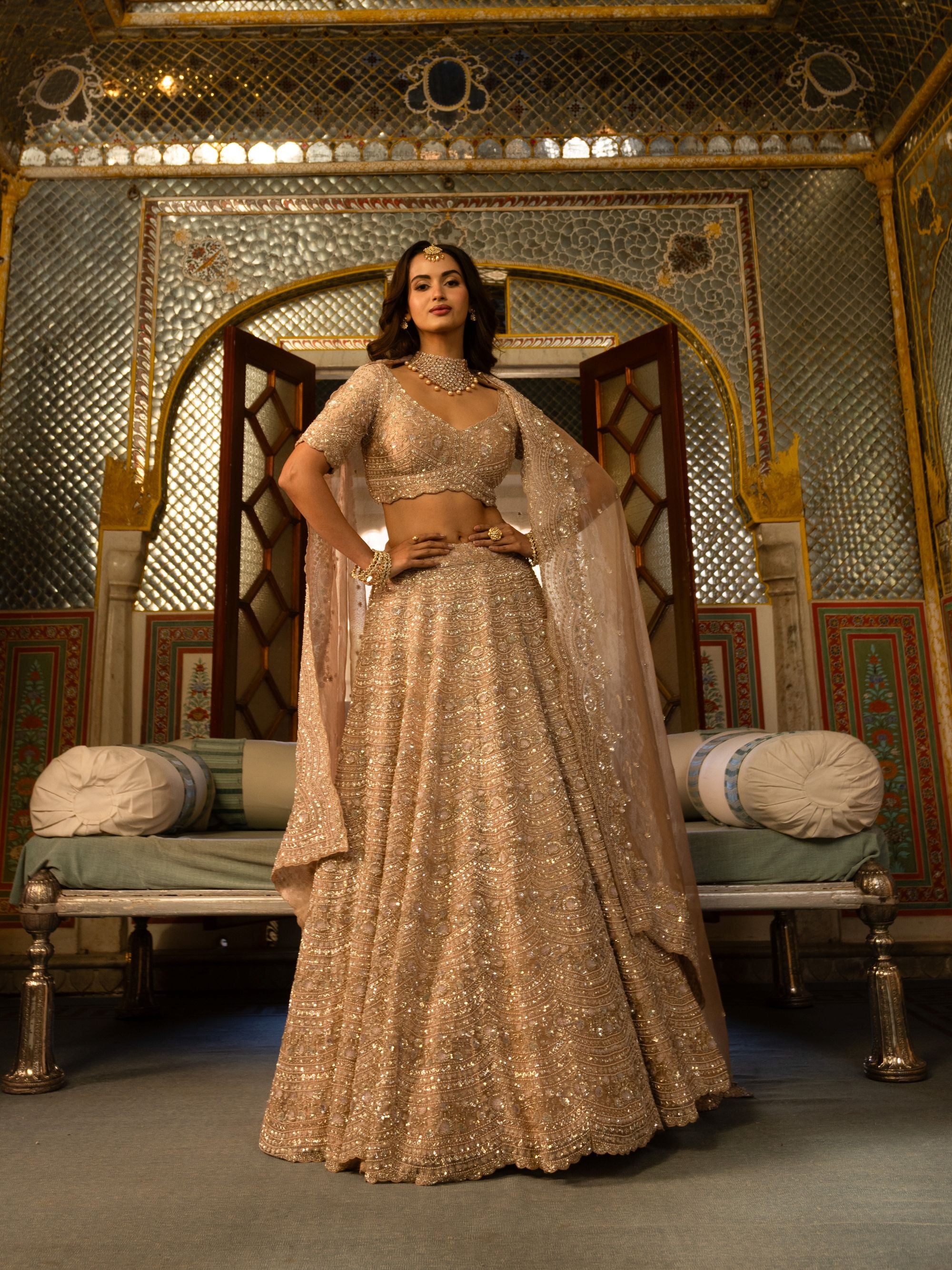 Champagne Gold Embellished Bridal Lehenga Set