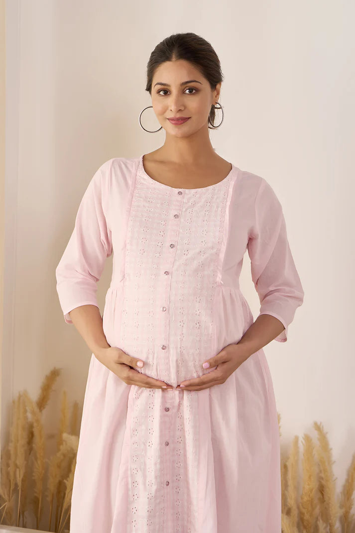 Cotton Pastel Pink Maternity Dress